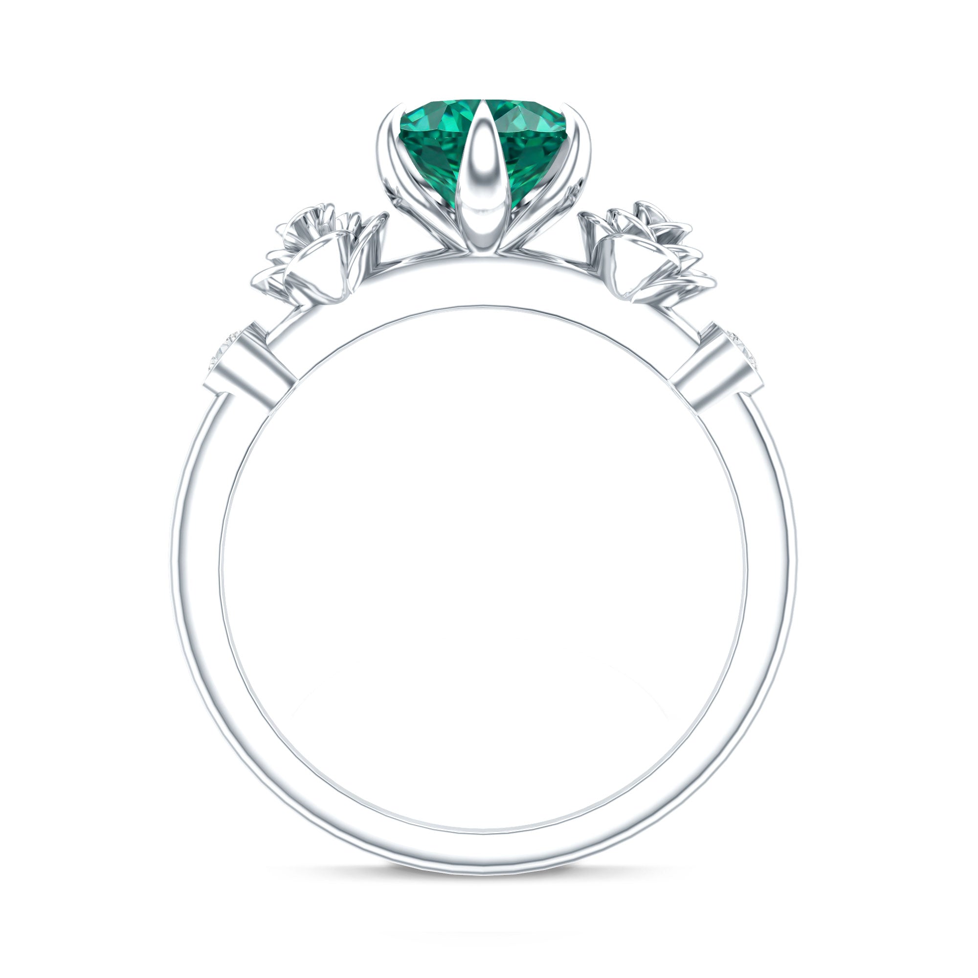 Certified 2 Carat Lab Grown Emerald Diamond Engagement Ring with Flower