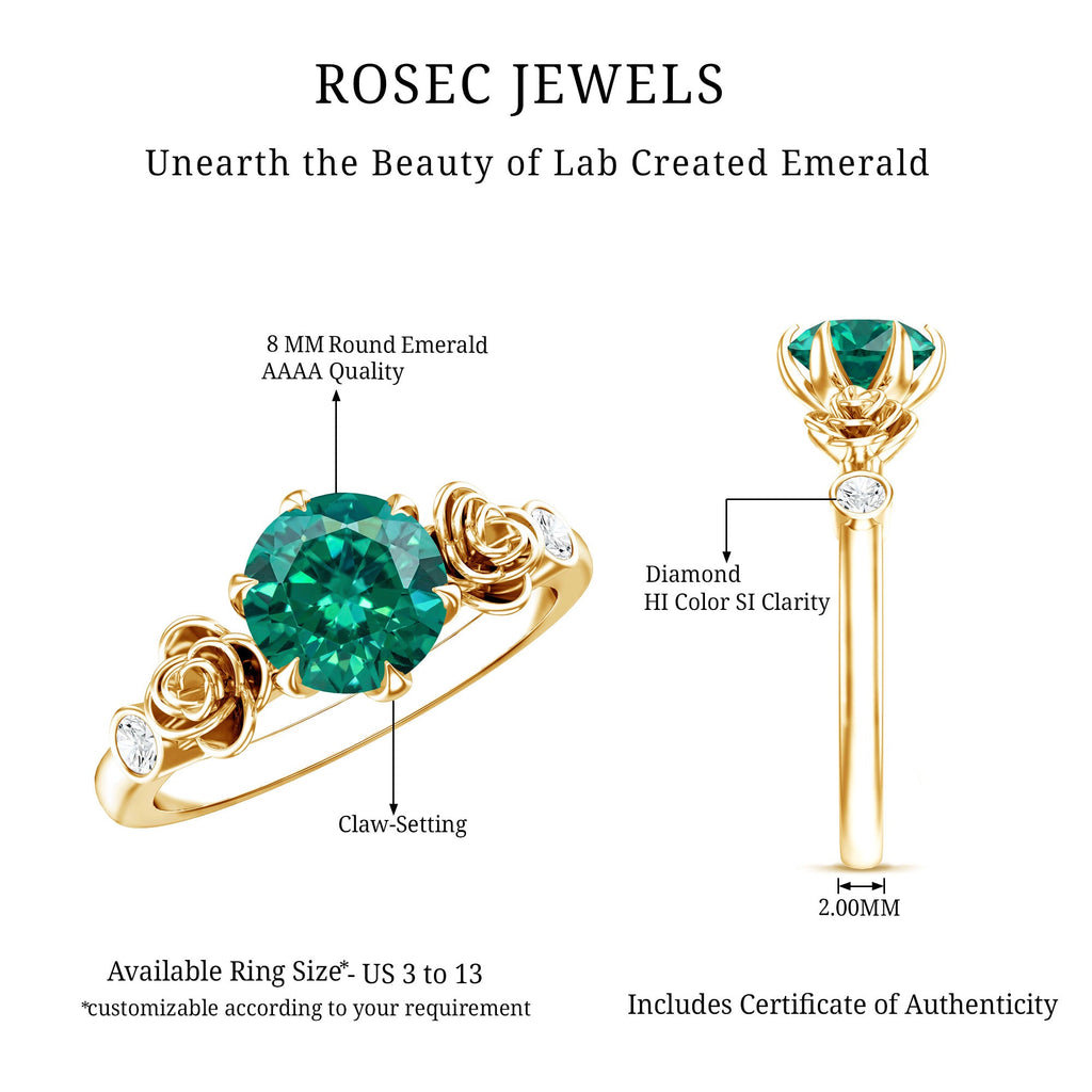 Certified 2 Carat Lab Grown Emerald Diamond Engagement Ring with Flower