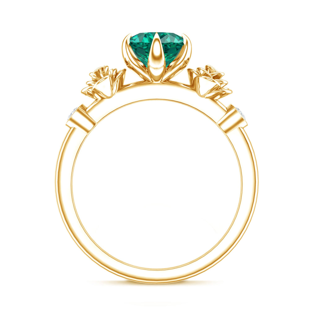 Certified 2 Carat Lab Grown Emerald Diamond Engagement Ring with Flower