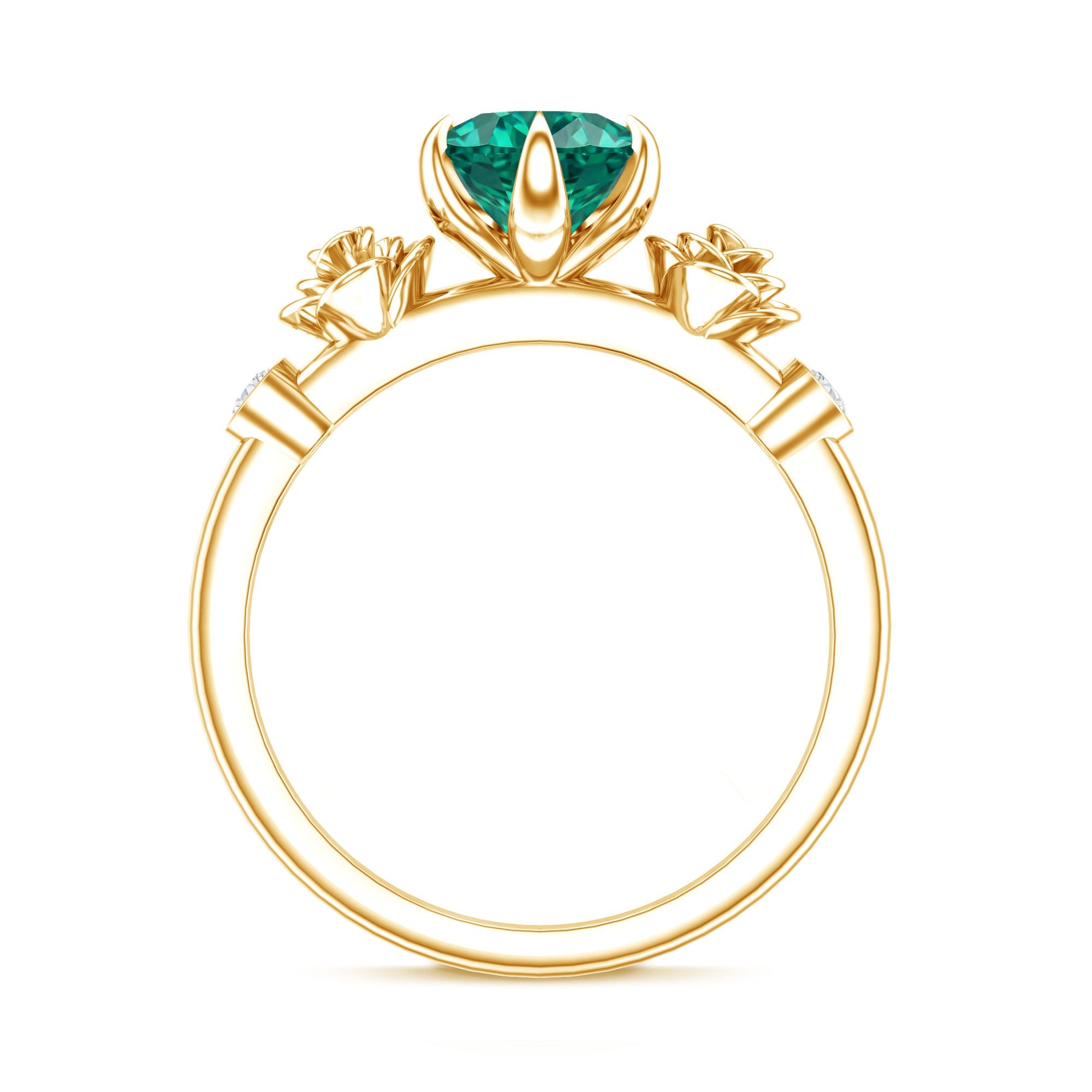 Certified 2 Carat Lab Grown Emerald Diamond Engagement Ring with Flower