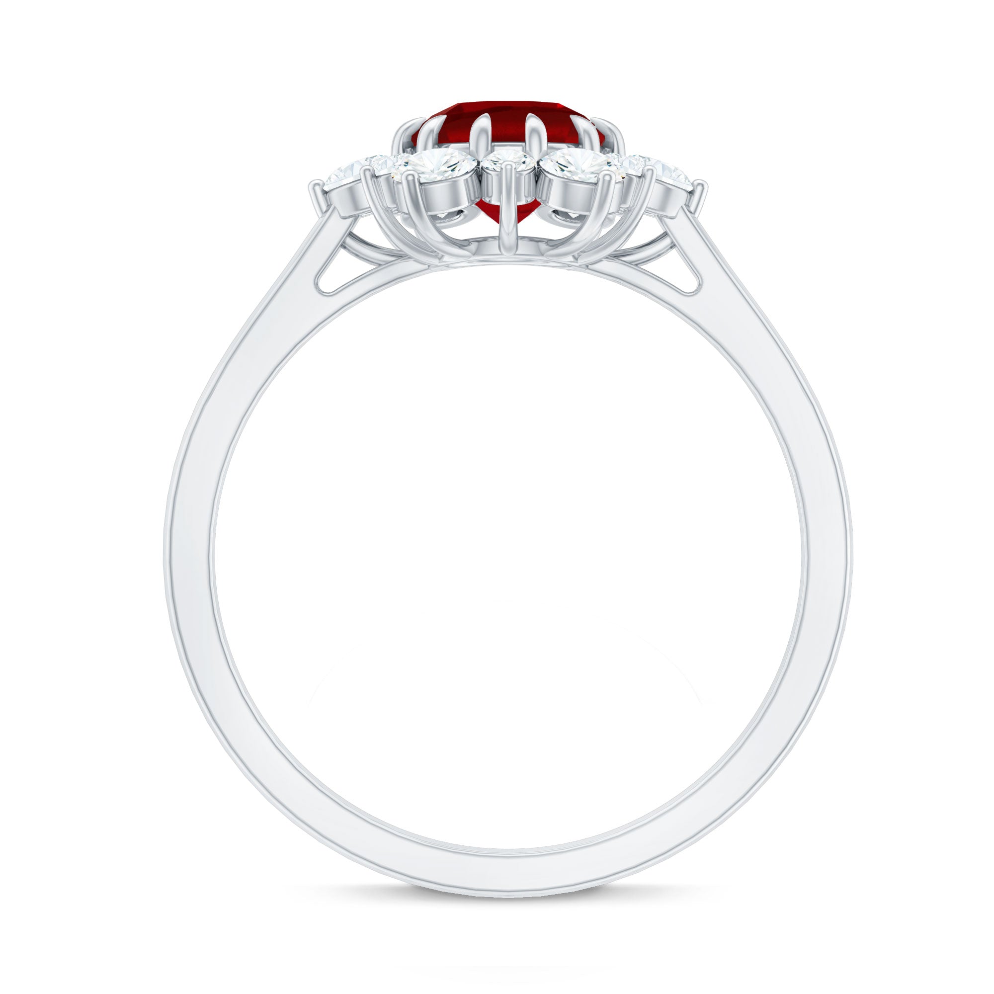 Claw Set Lab Grown Ruby and Diamond Halo Engagement Ring