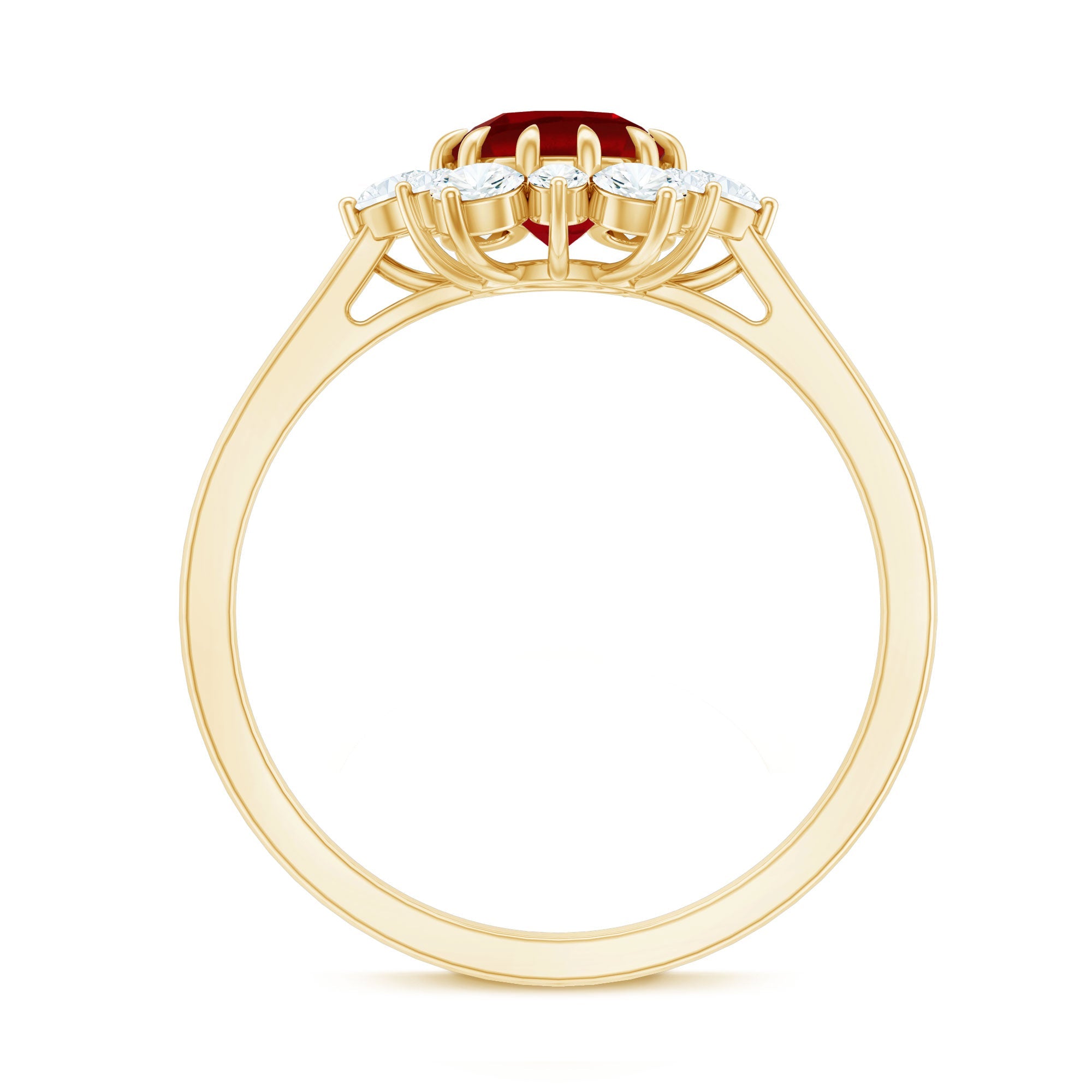 Claw Set Lab Grown Ruby and Diamond Halo Engagement Ring