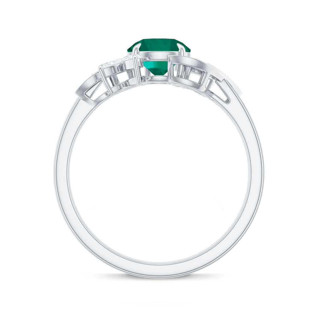 Nature Inspired Lab Grown Emerald Engagement Ring with Diamond