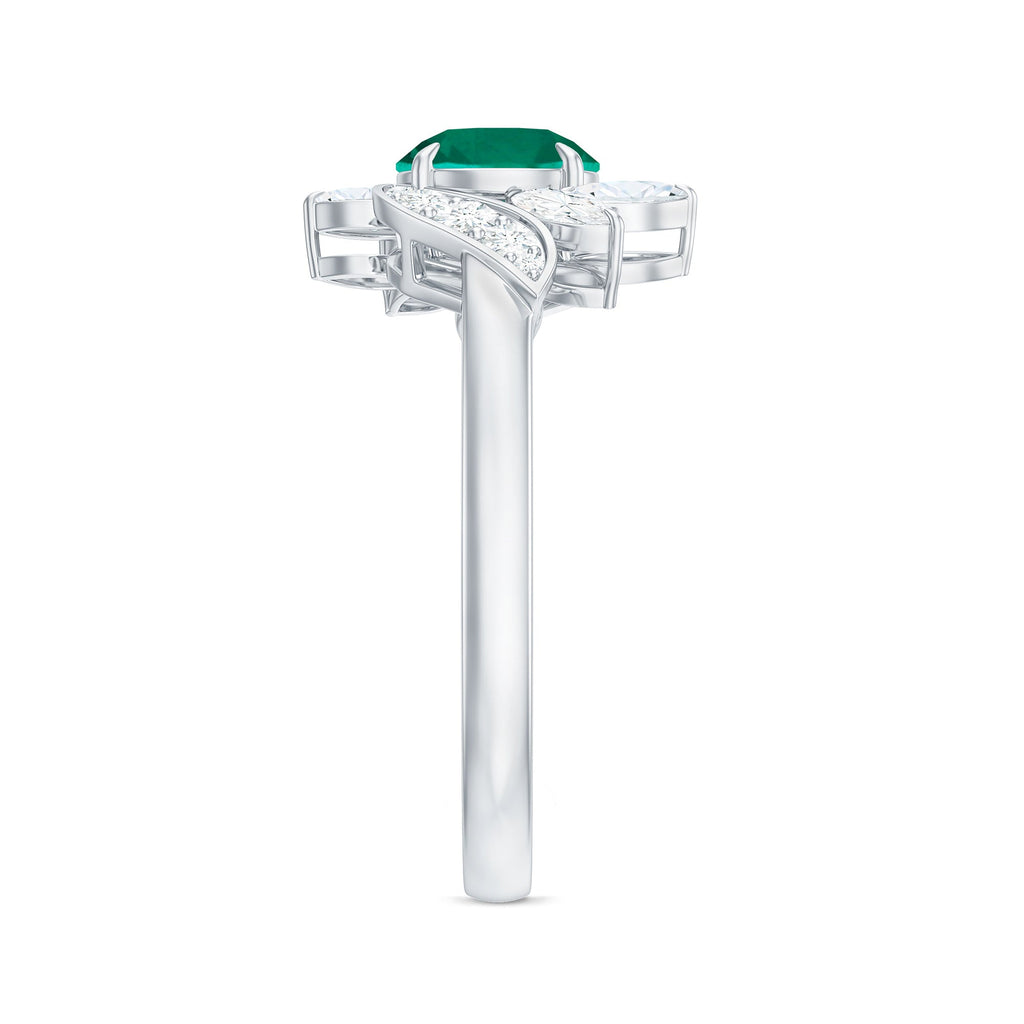 Nature Inspired Lab Grown Emerald Engagement Ring with Diamond