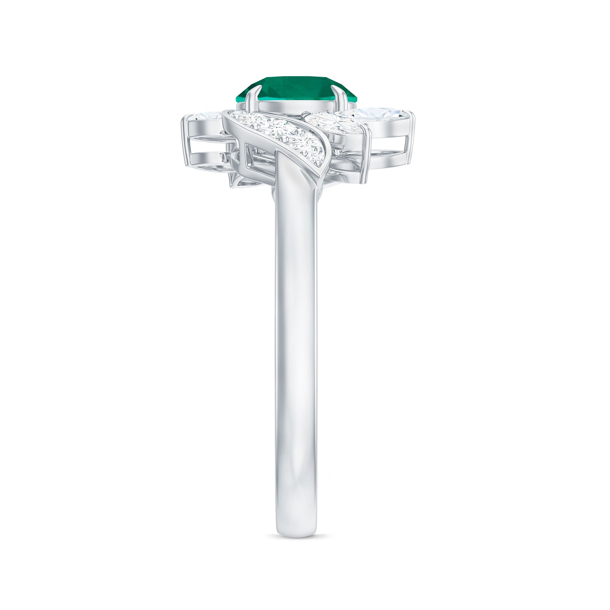 Nature Inspired Lab Grown Emerald Engagement Ring with Diamond