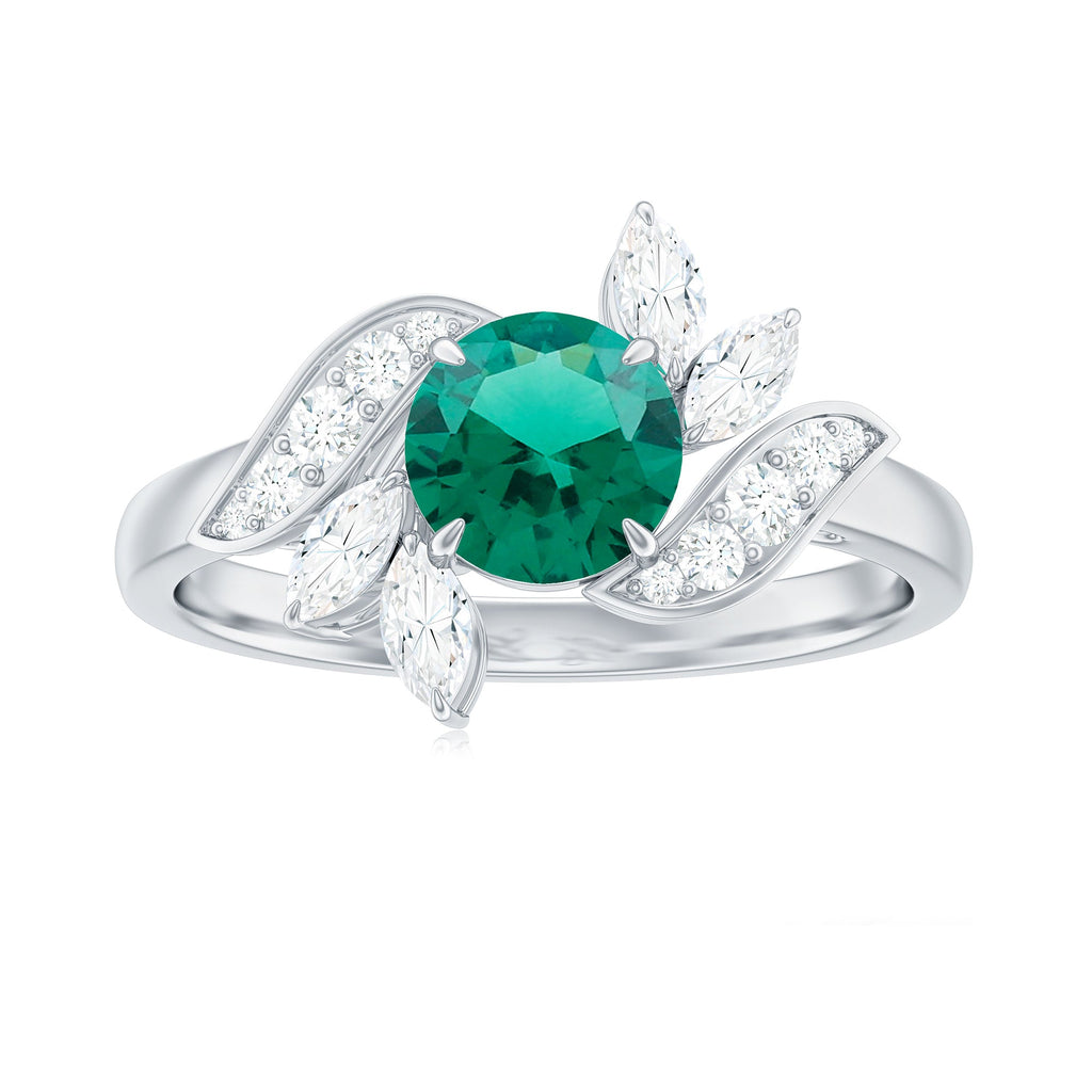 Nature Inspired Lab Grown Emerald Engagement Ring with Diamond