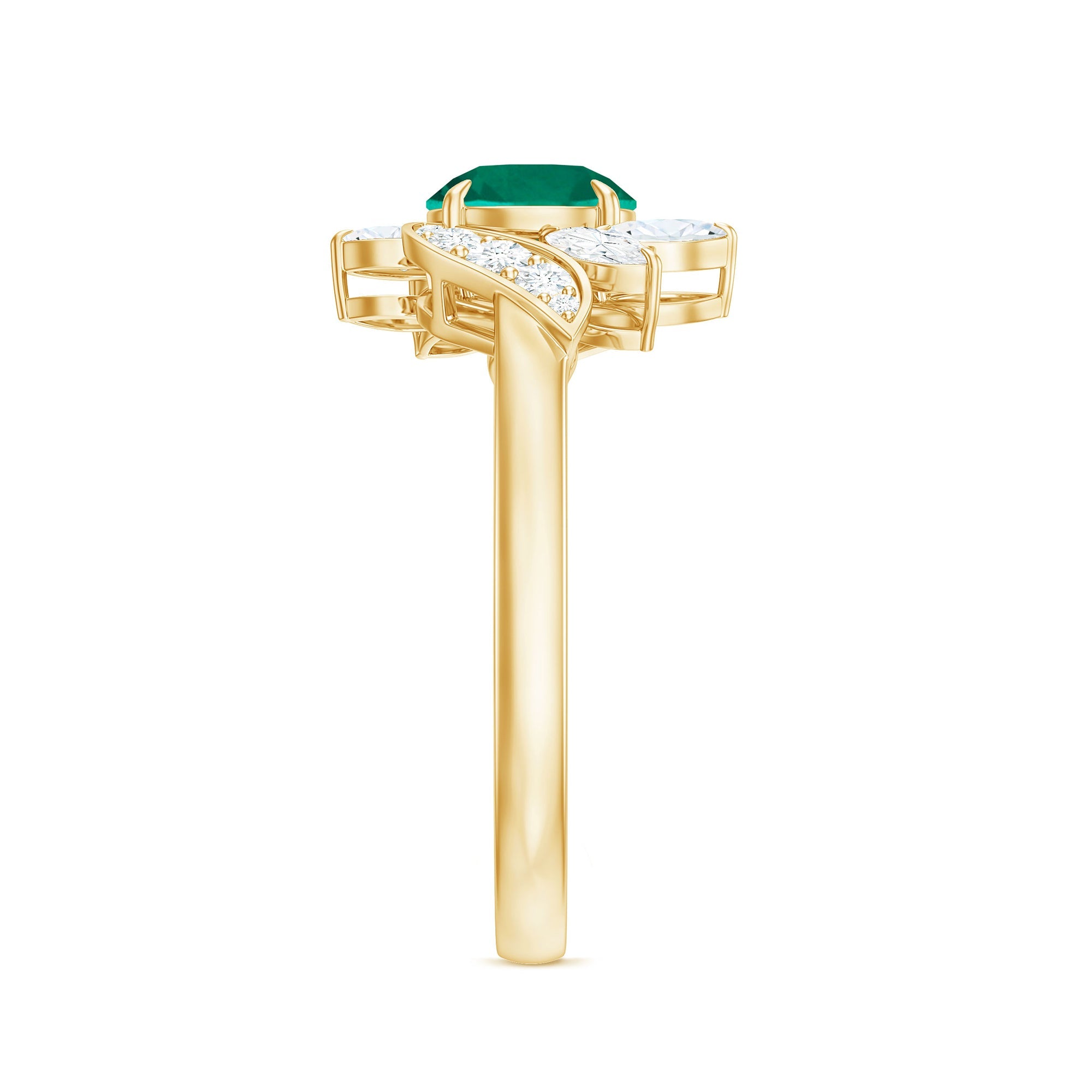 Nature Inspired Lab Grown Emerald Engagement Ring with Diamond