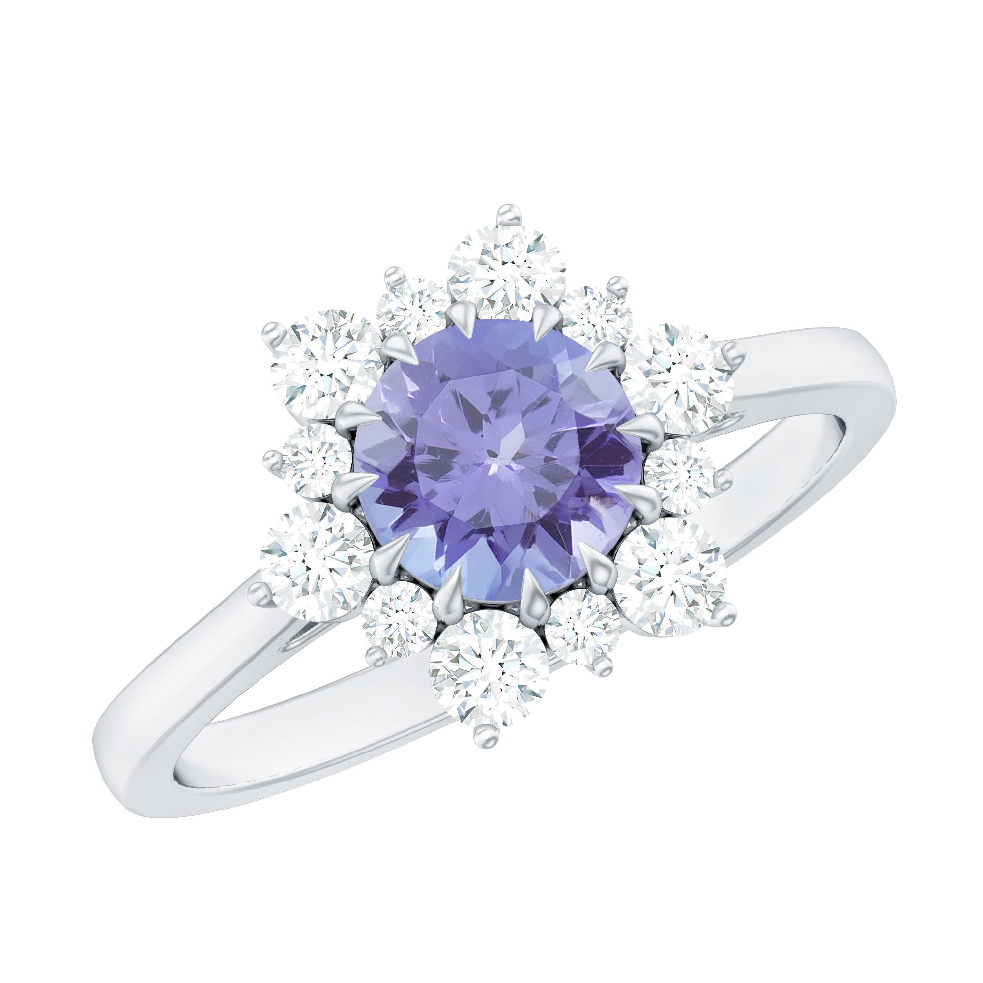 Natural Tanzanite and Diamond Engagement Ring with Claw Setting