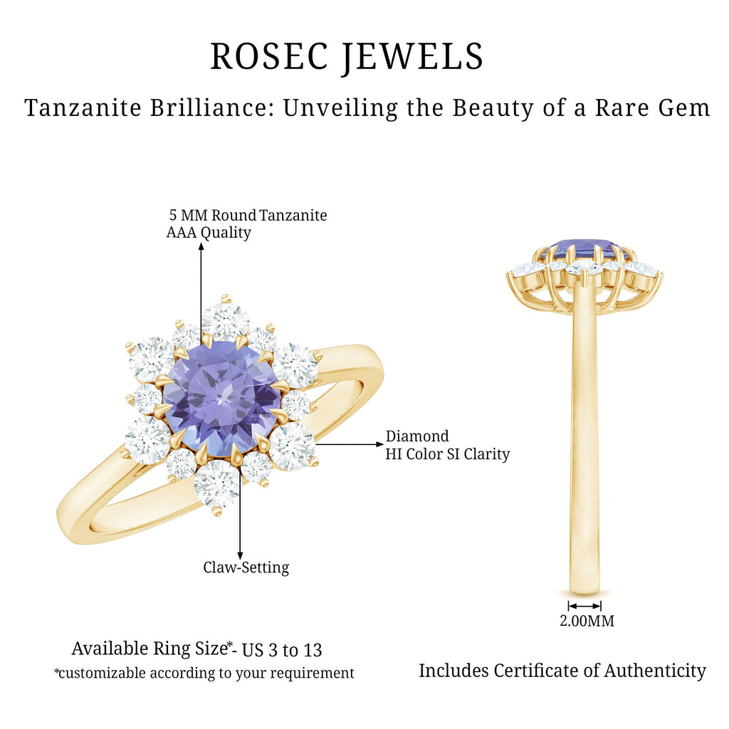 Natural Tanzanite and Diamond Engagement Ring with Claw Setting