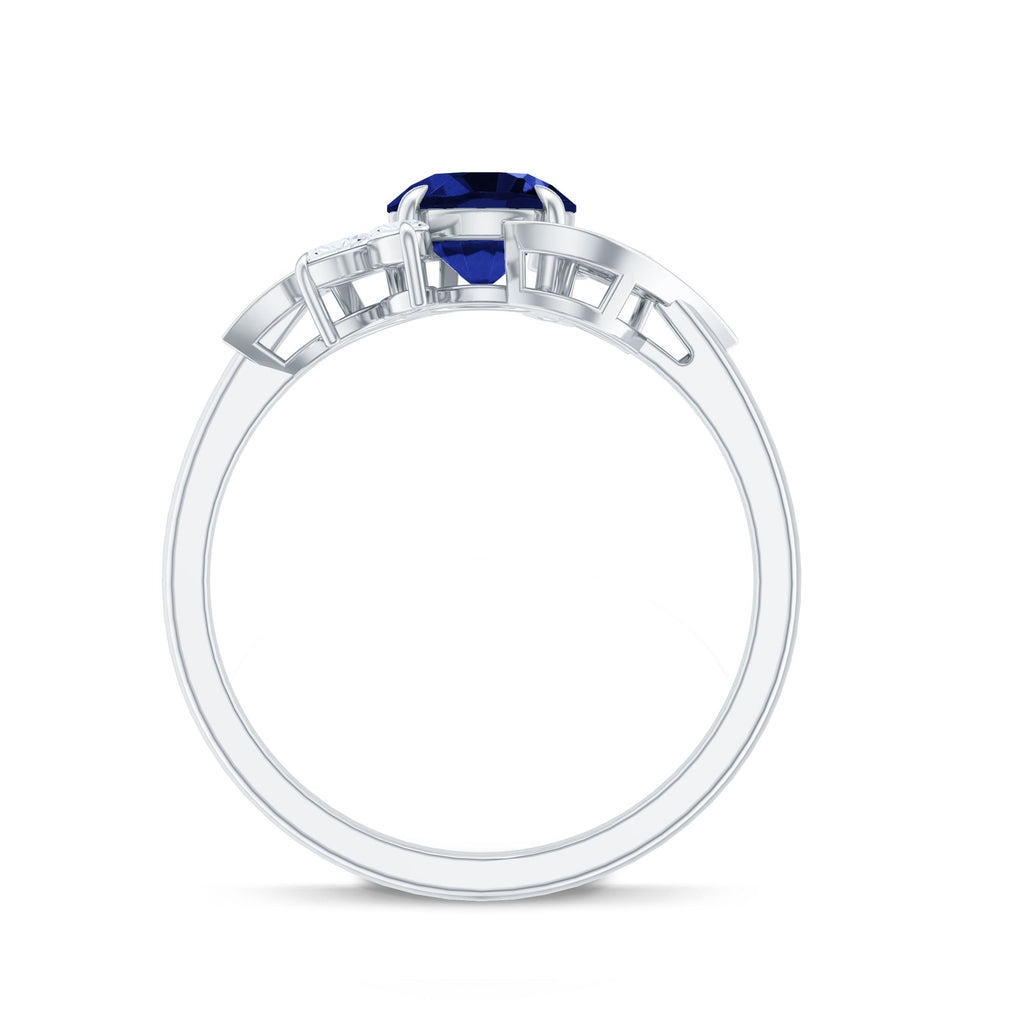 Nature Inspired 1 Carat Lab Grown Blue Sapphire Engagement Ring with Diamond