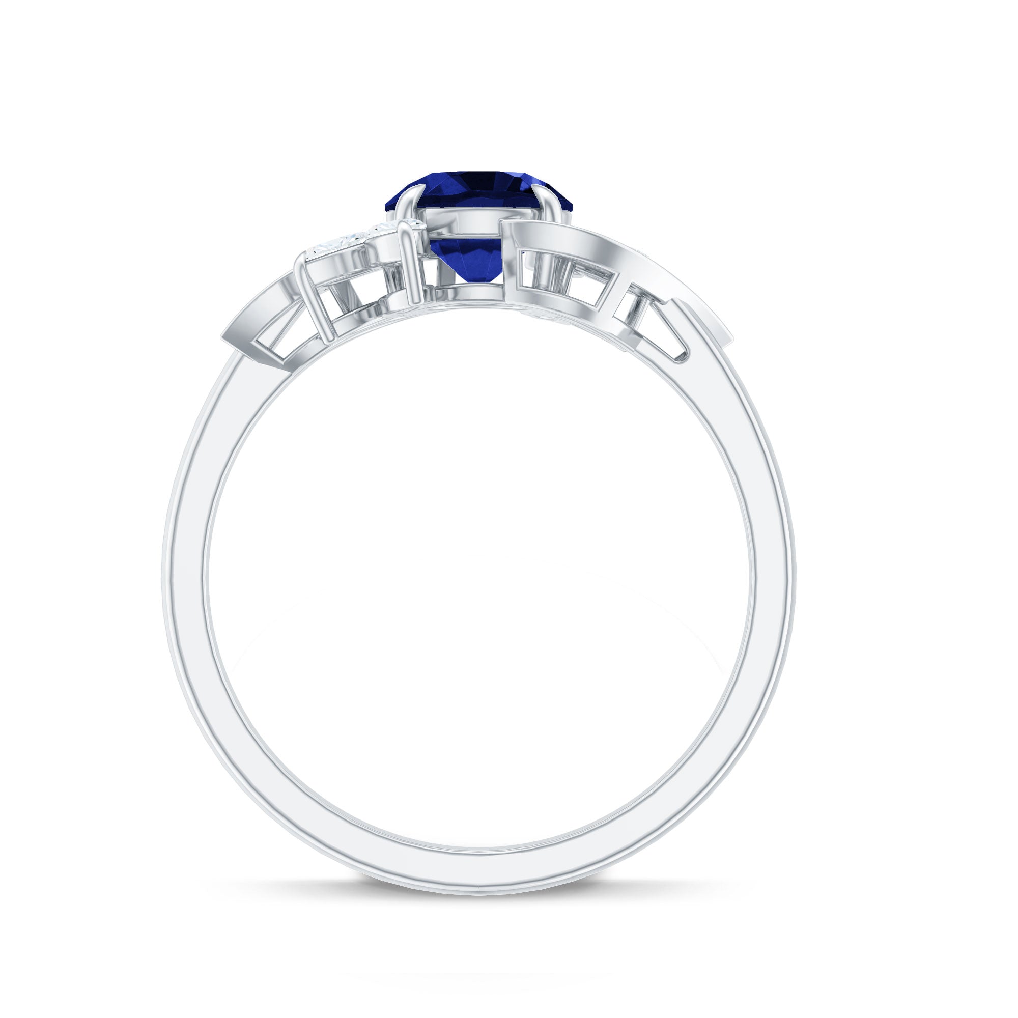 Nature Inspired 1 Carat Lab Grown Blue Sapphire Engagement Ring with Diamond
