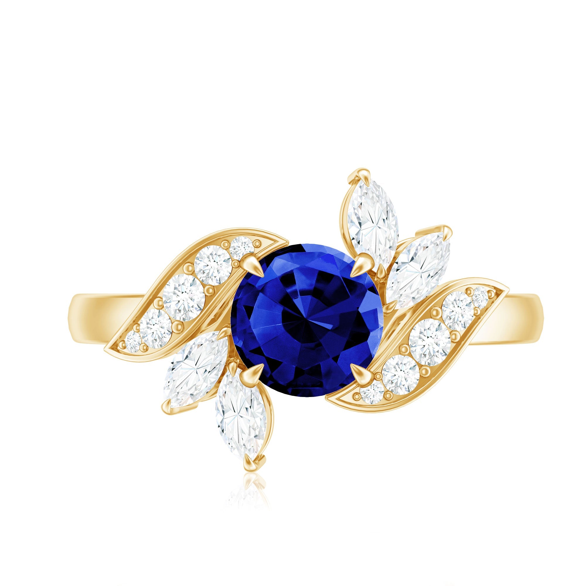 Nature Inspired 1 Carat Lab Grown Blue Sapphire Engagement Ring with Diamond