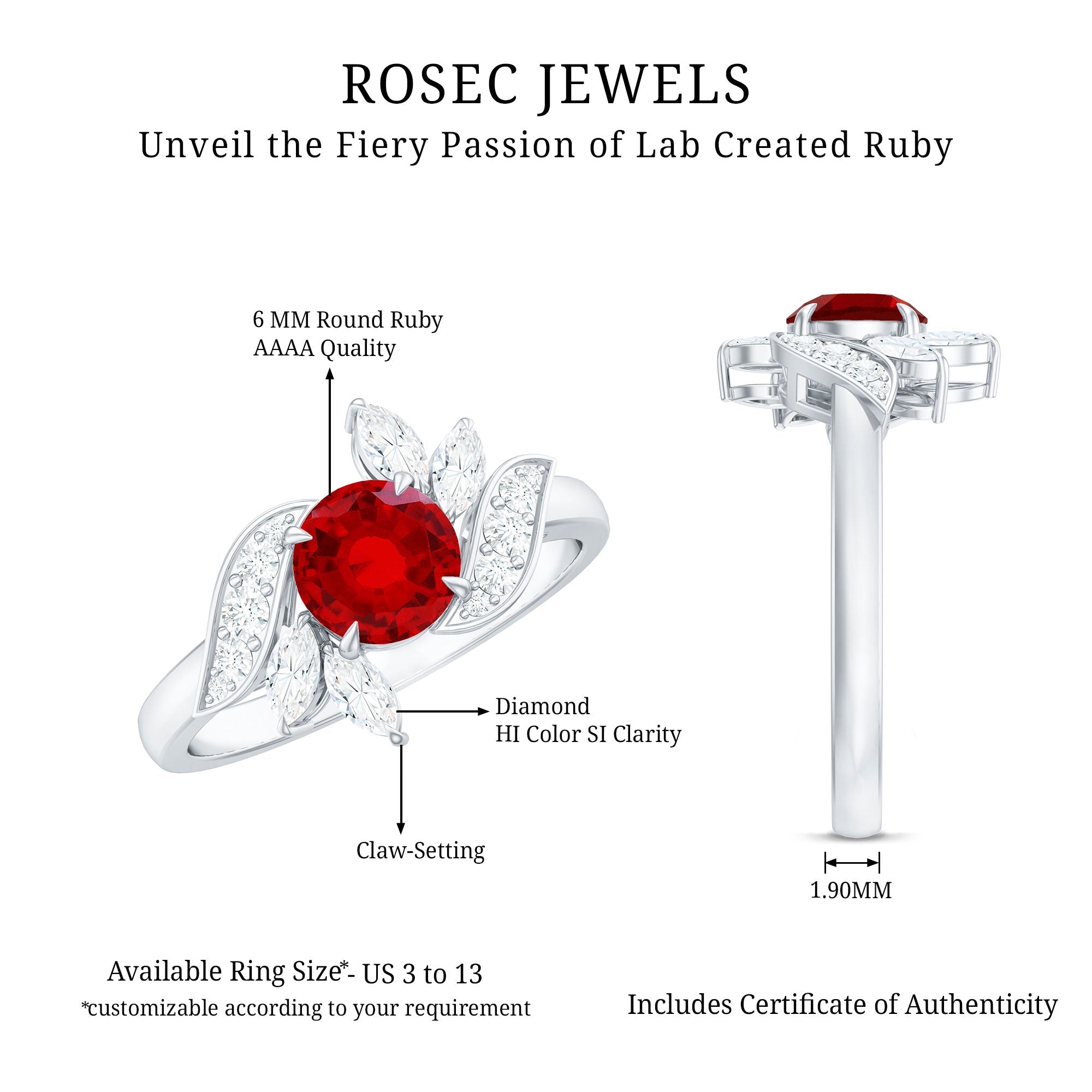 Certified Lab Grown Ruby and Diamond Flower Engagement Ring
