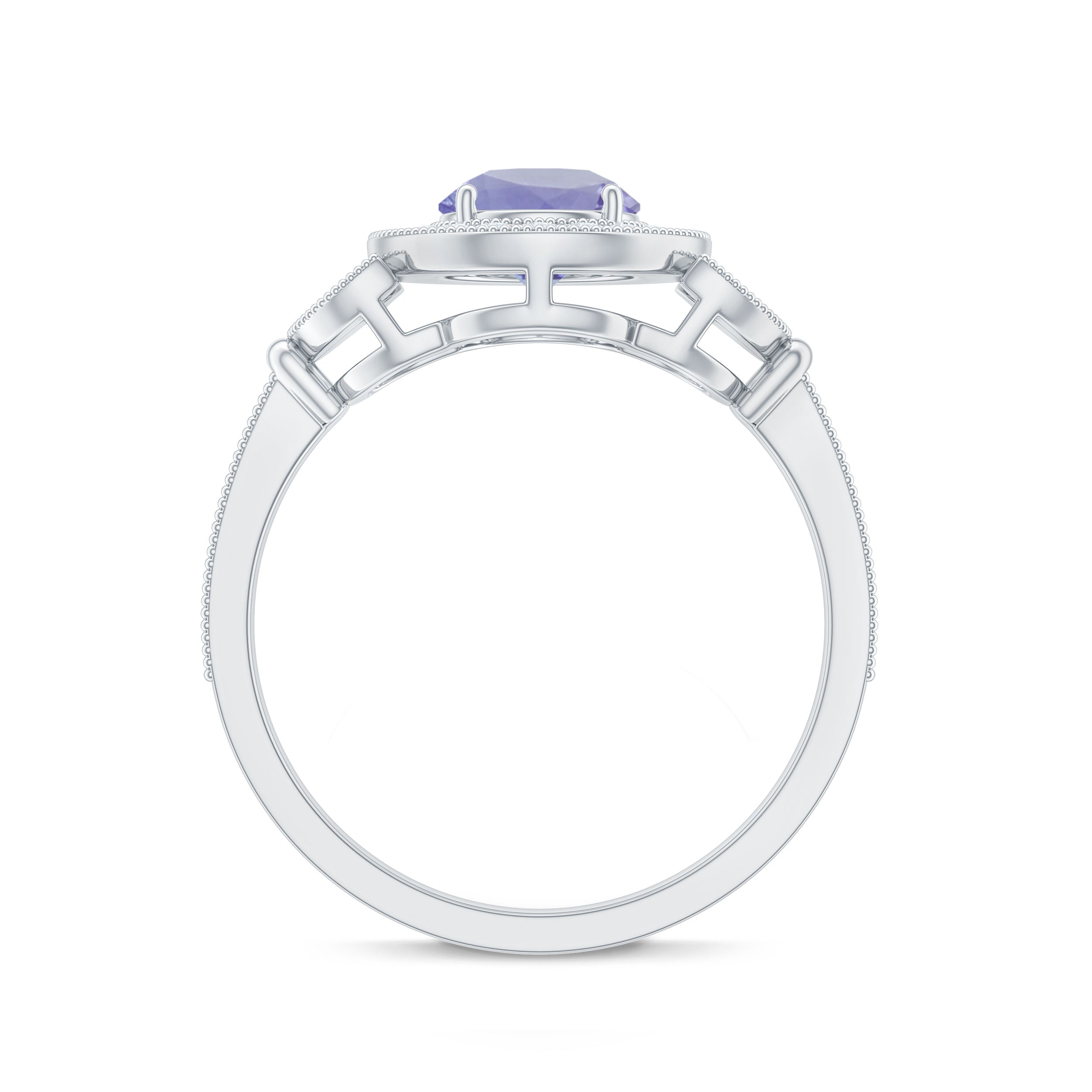 Real Tanzanite Retro Engagement Ring with Diamond Halo
