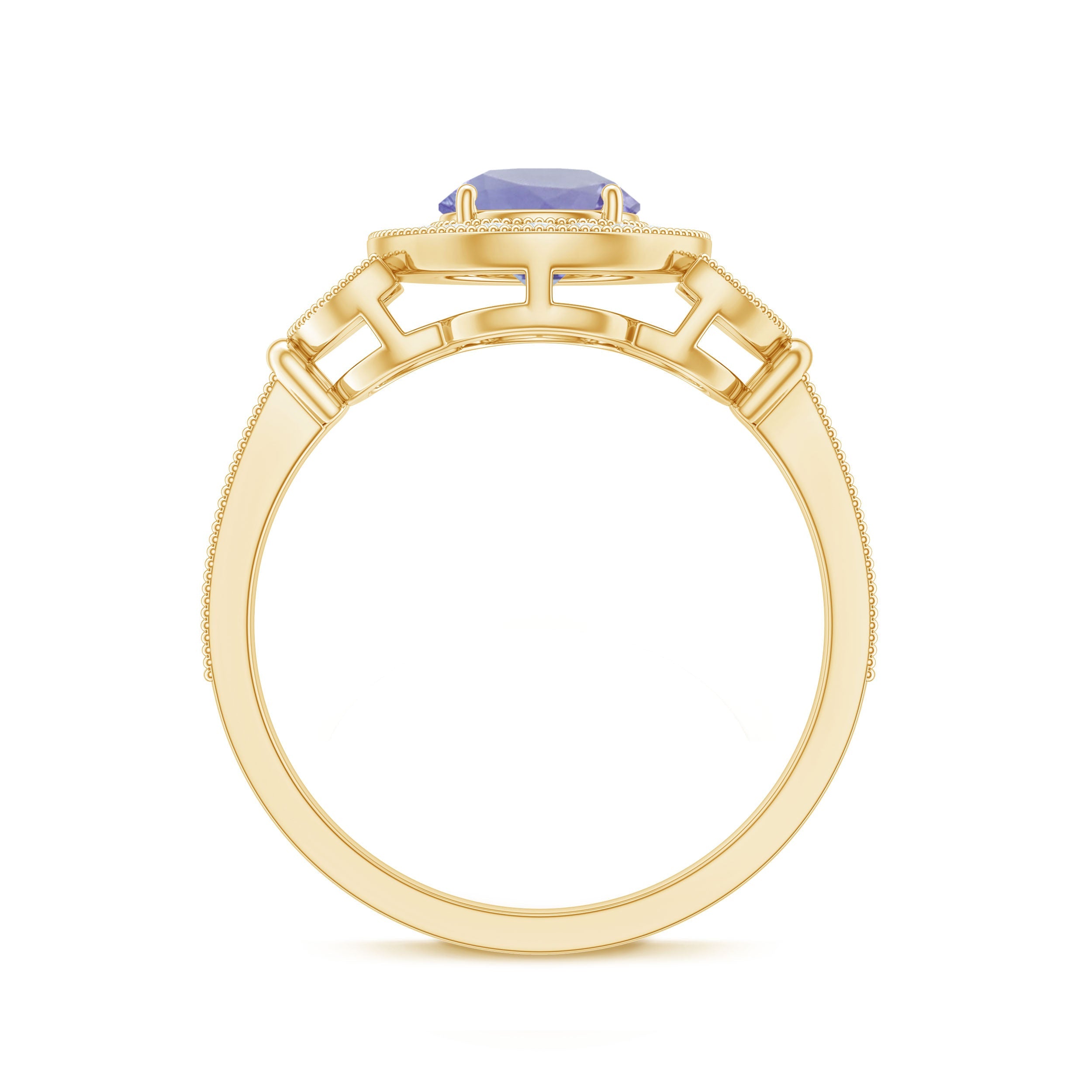 Real Tanzanite Retro Engagement Ring with Diamond Halo