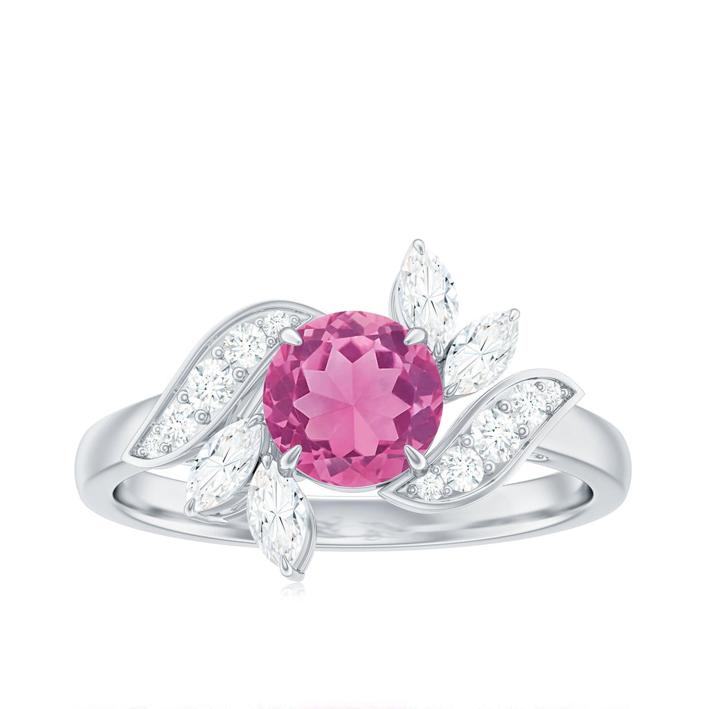 1.2 Carat Pink Tourmaline Flower Engagement Ring with Diamond