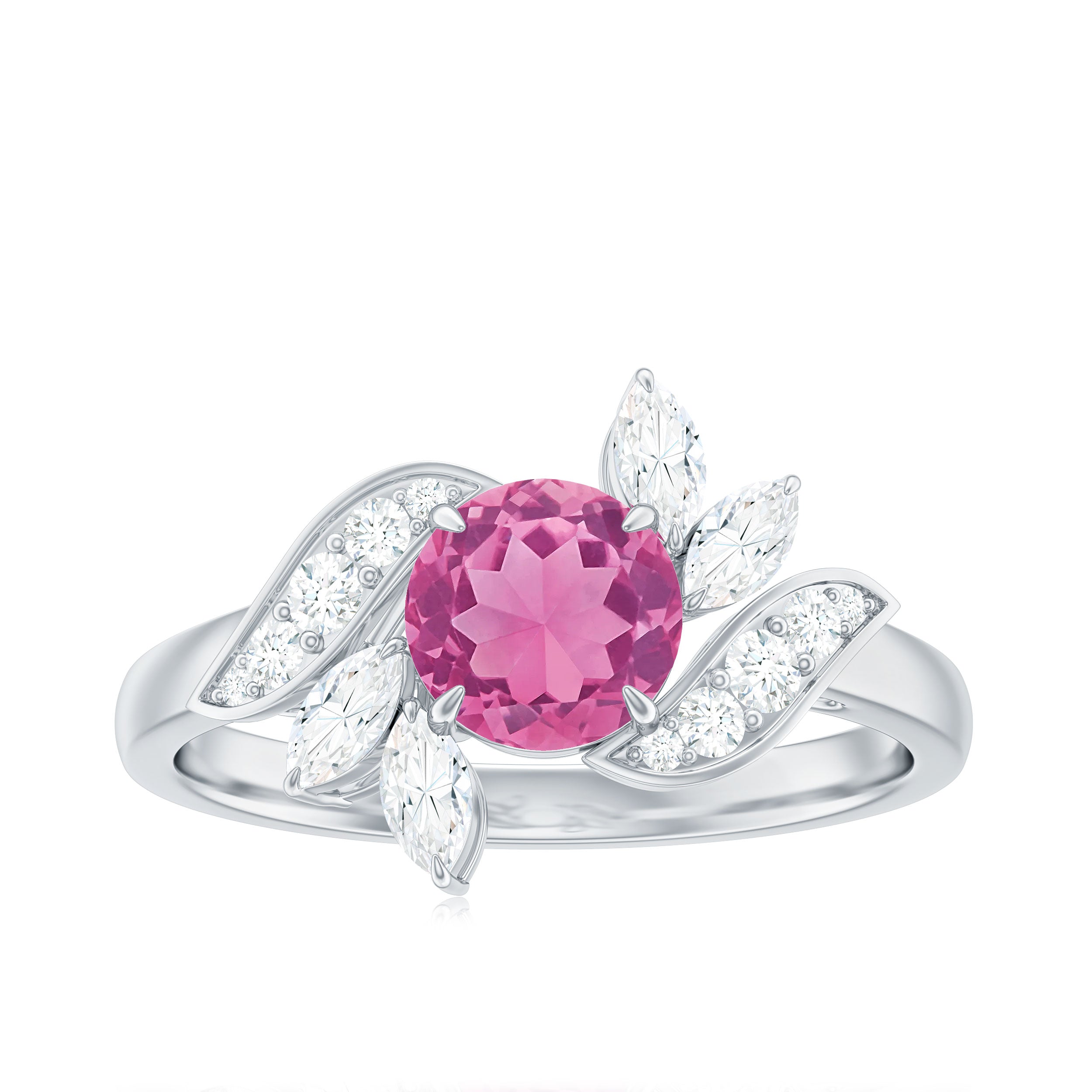 1.2 Carat Pink Tourmaline Flower Engagement Ring with Diamond