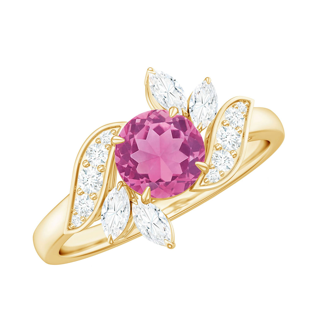 1.2 Carat Pink Tourmaline Flower Engagement Ring with Diamond