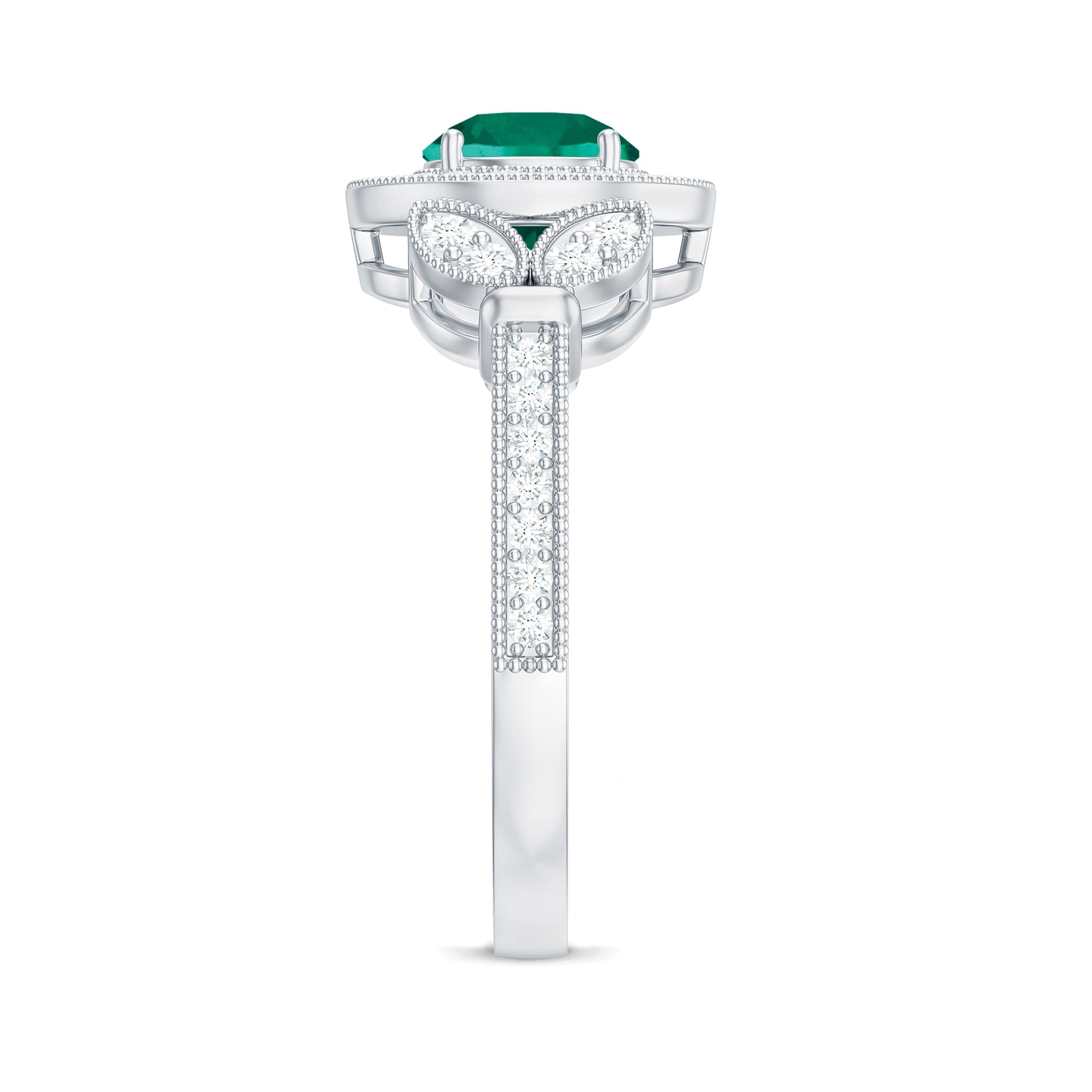 Certified Lab Grown Emerald Retro Engagement Ring with Diamond