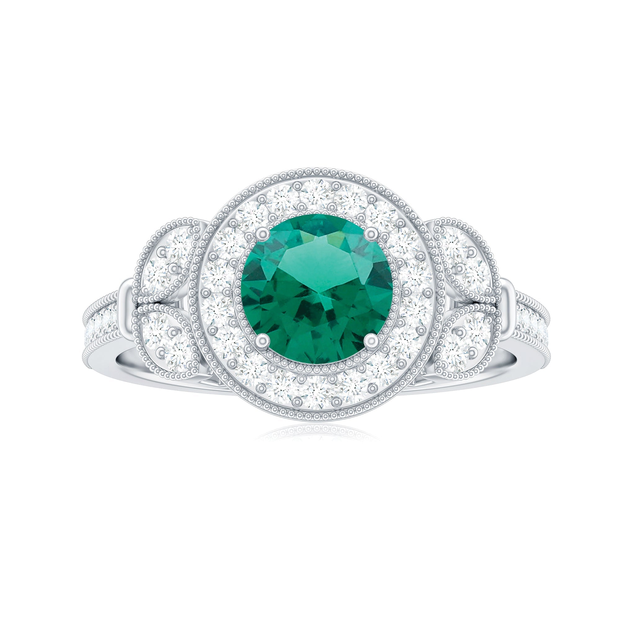 Certified Lab Grown Emerald Retro Engagement Ring with Diamond
