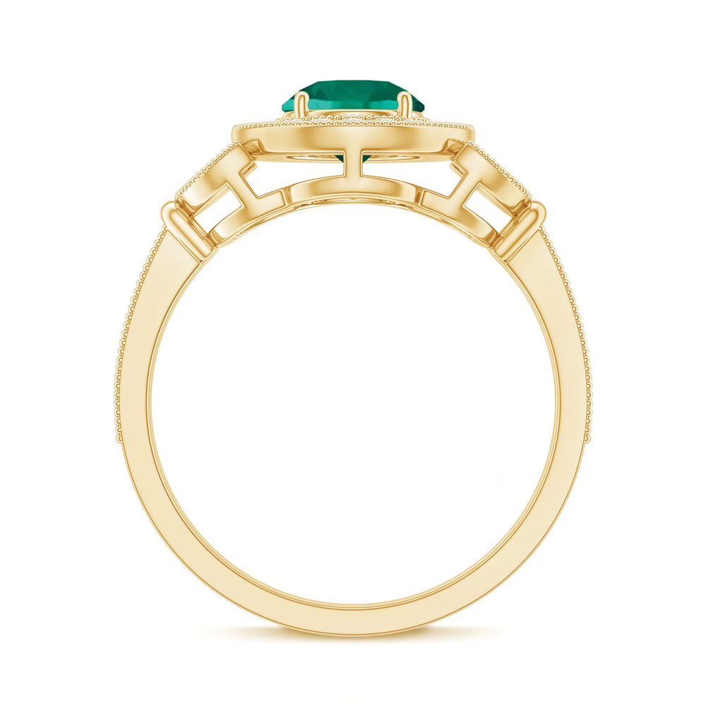 Certified Lab Grown Emerald Retro Engagement Ring with Diamond