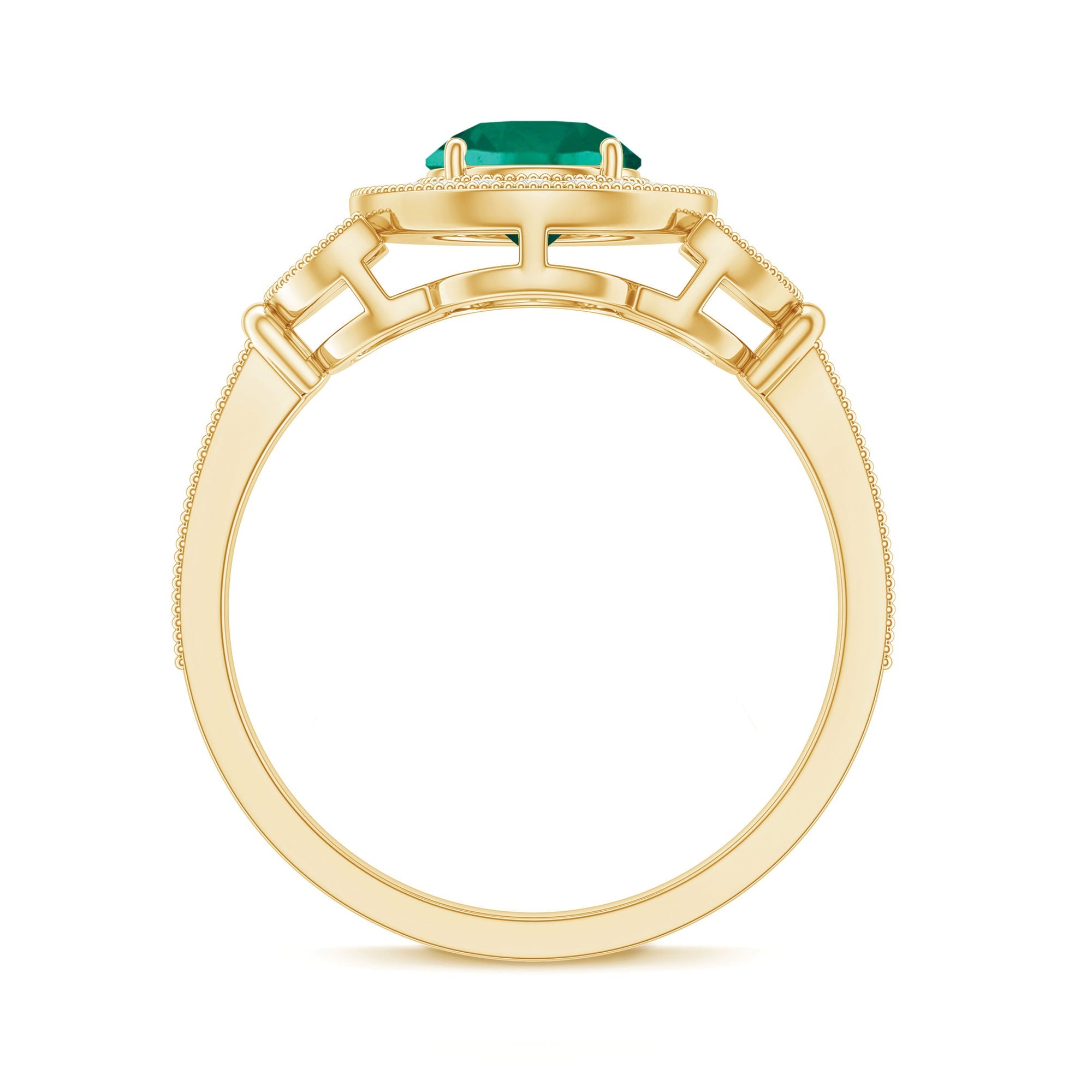Certified Lab Grown Emerald Retro Engagement Ring with Diamond