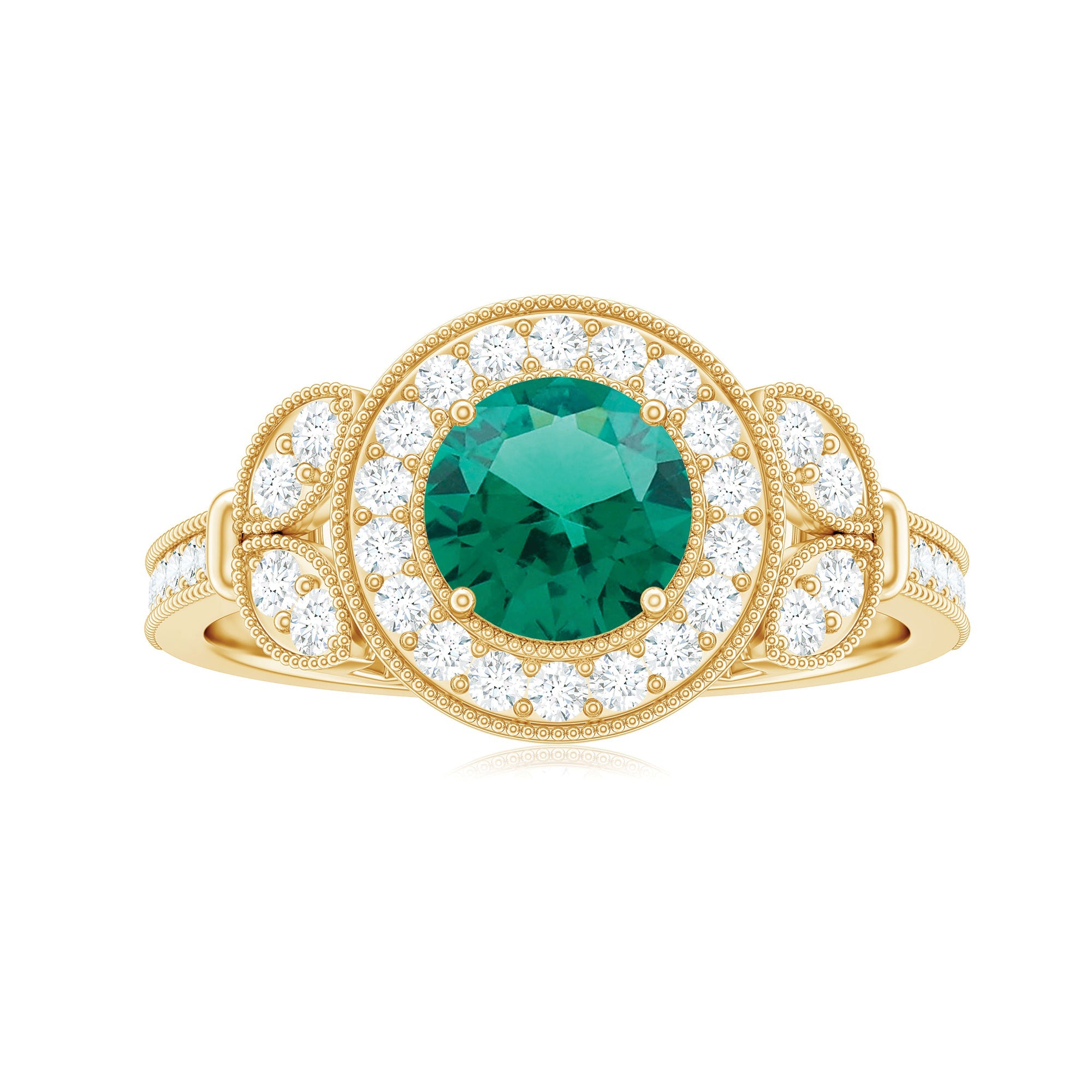 Certified Lab Grown Emerald Retro Engagement Ring with Diamond