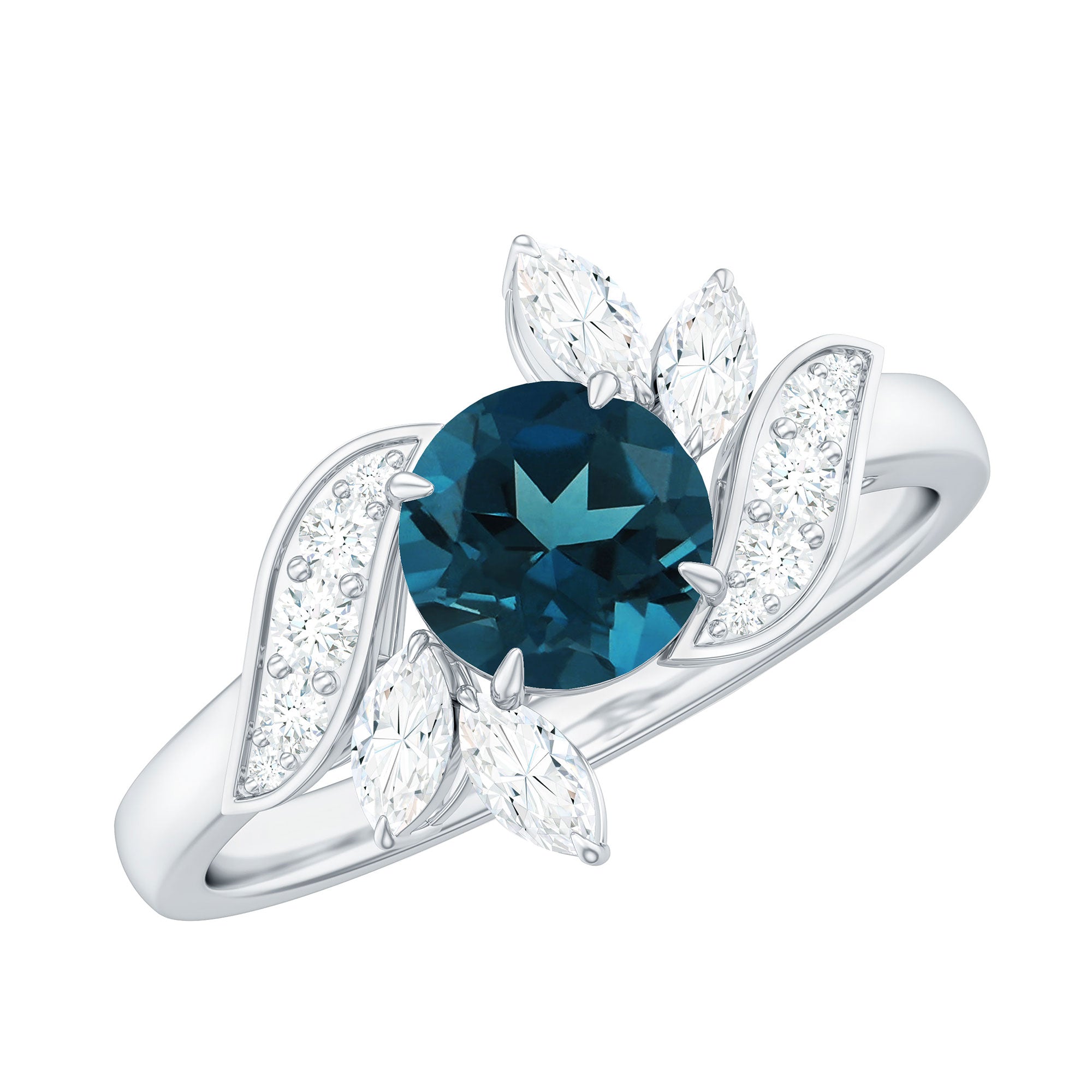 London Blue Topaz and Diamond Flower Engagement Ring
