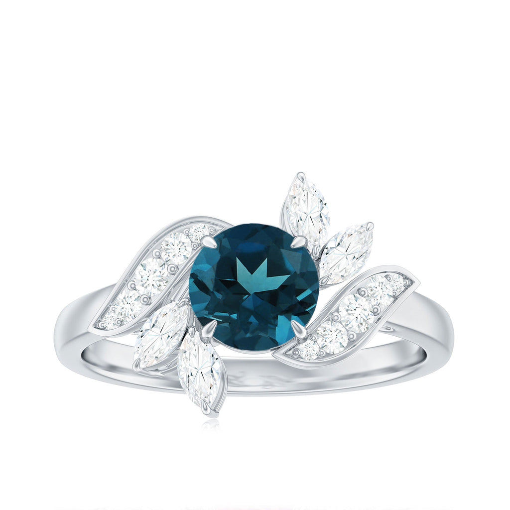 London Blue Topaz and Diamond Flower Engagement Ring