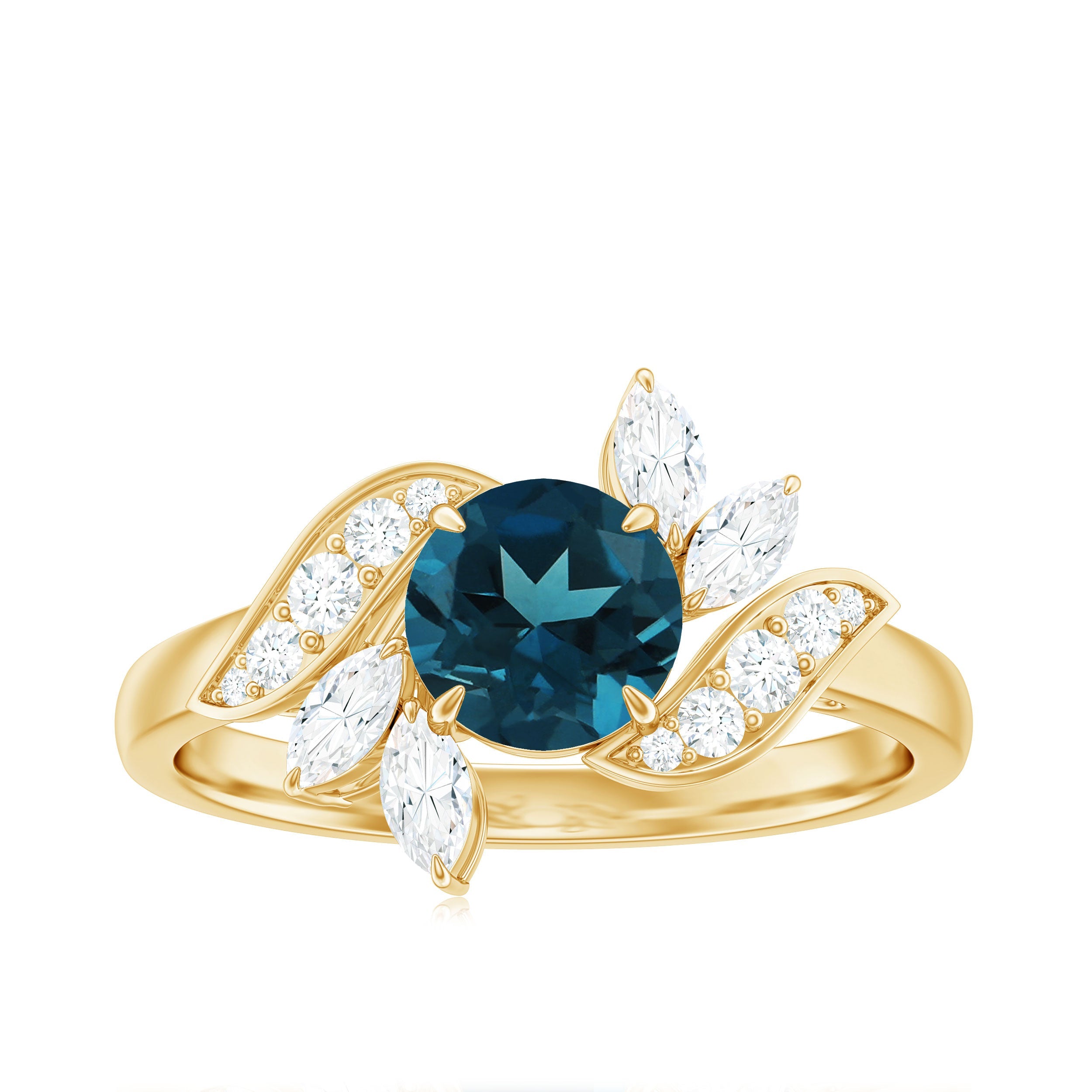 London Blue Topaz and Diamond Flower Engagement Ring