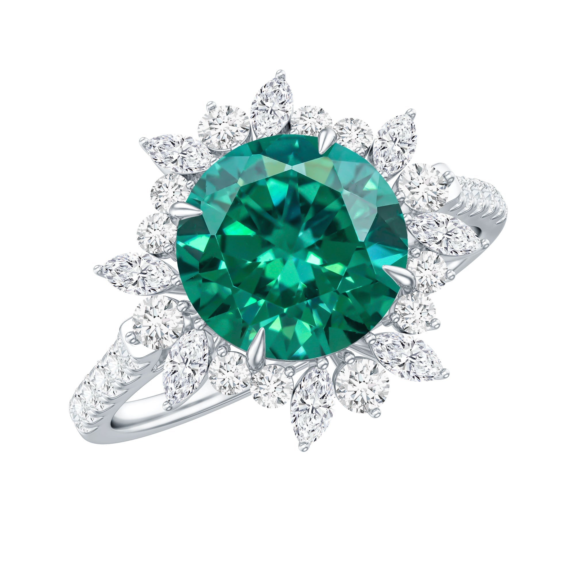 Certified 8 mm Lab Grown Emerald Cocktail Ring with Halo