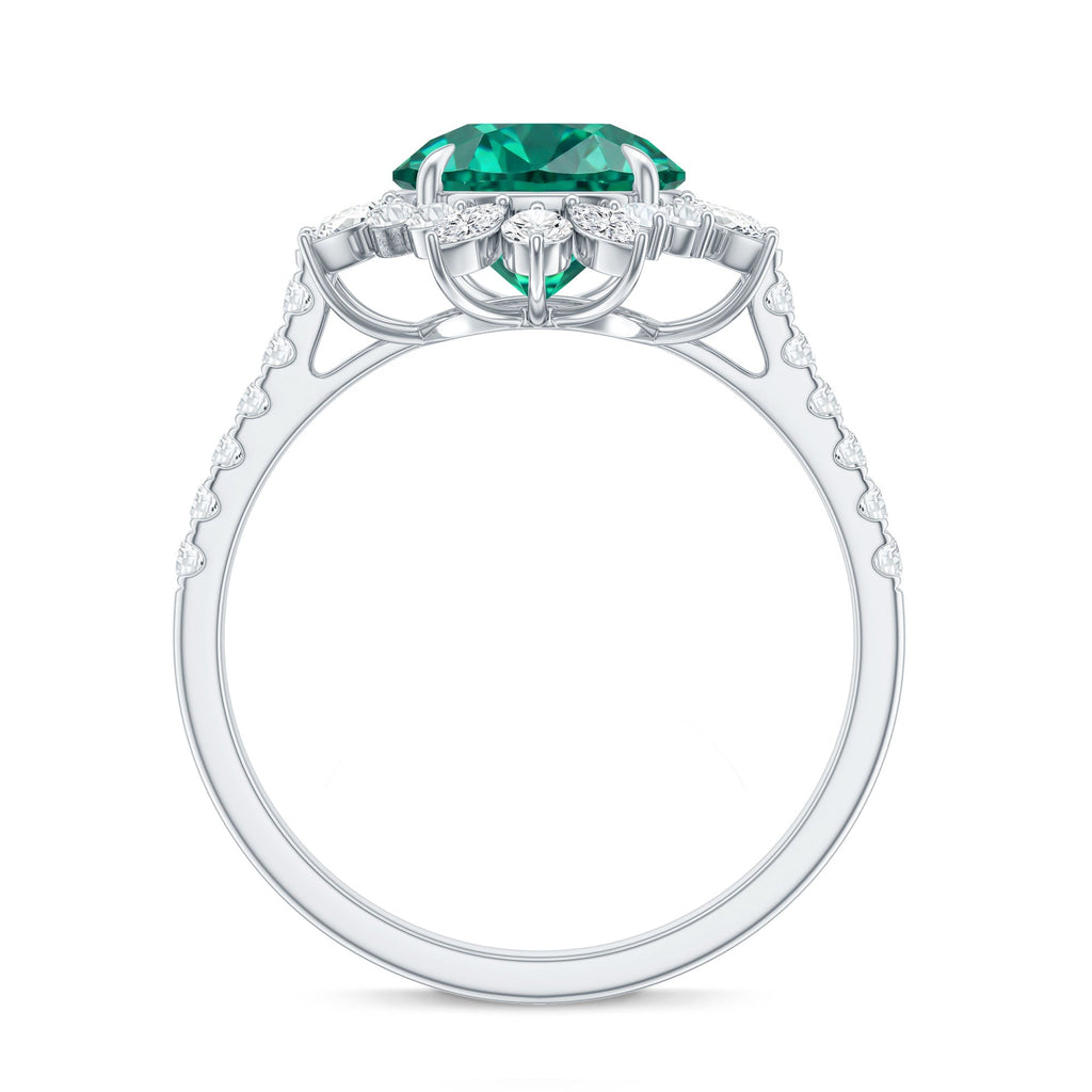 Certified 8 mm Lab Grown Emerald Cocktail Ring with Halo