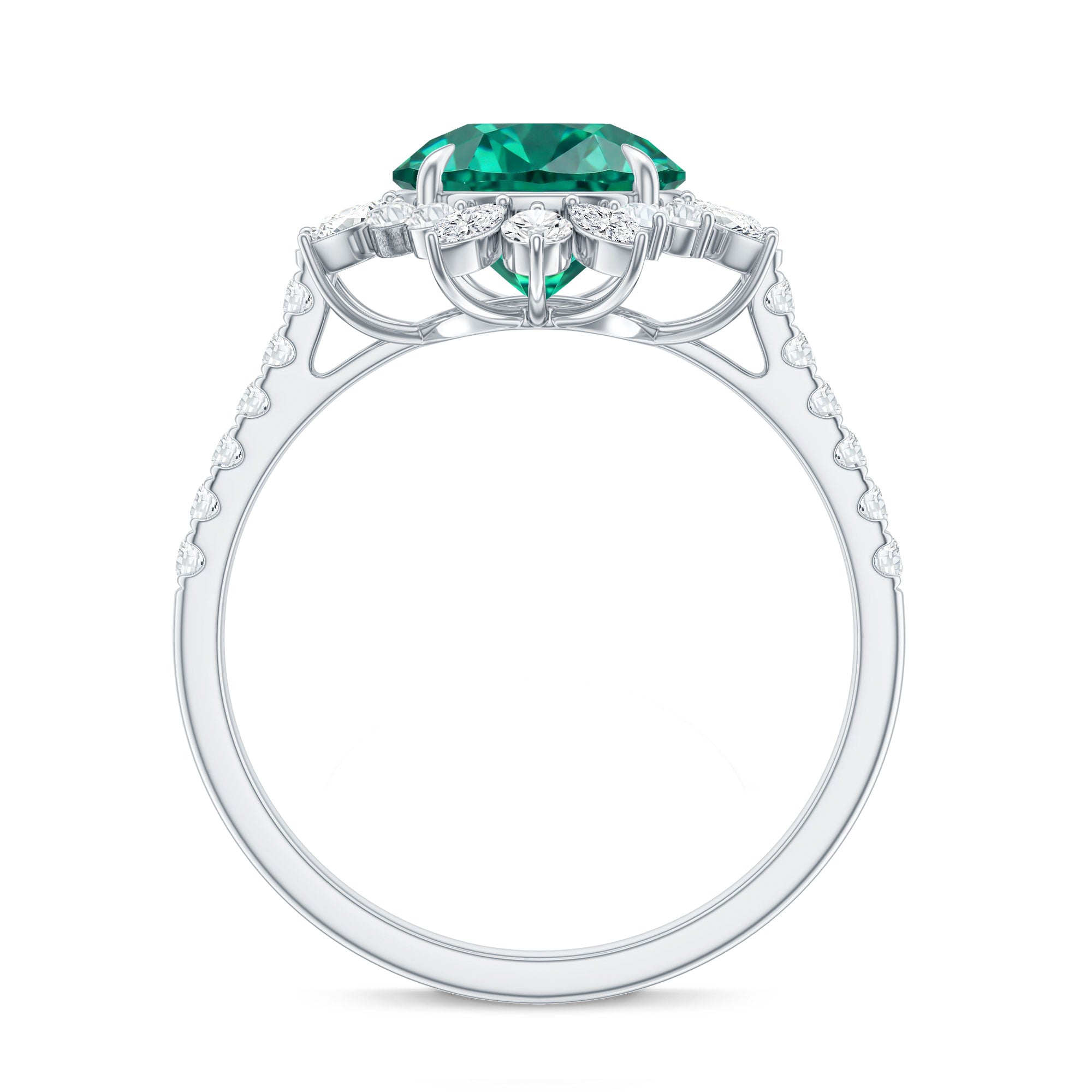 Certified 8 mm Lab Grown Emerald Cocktail Ring with Halo