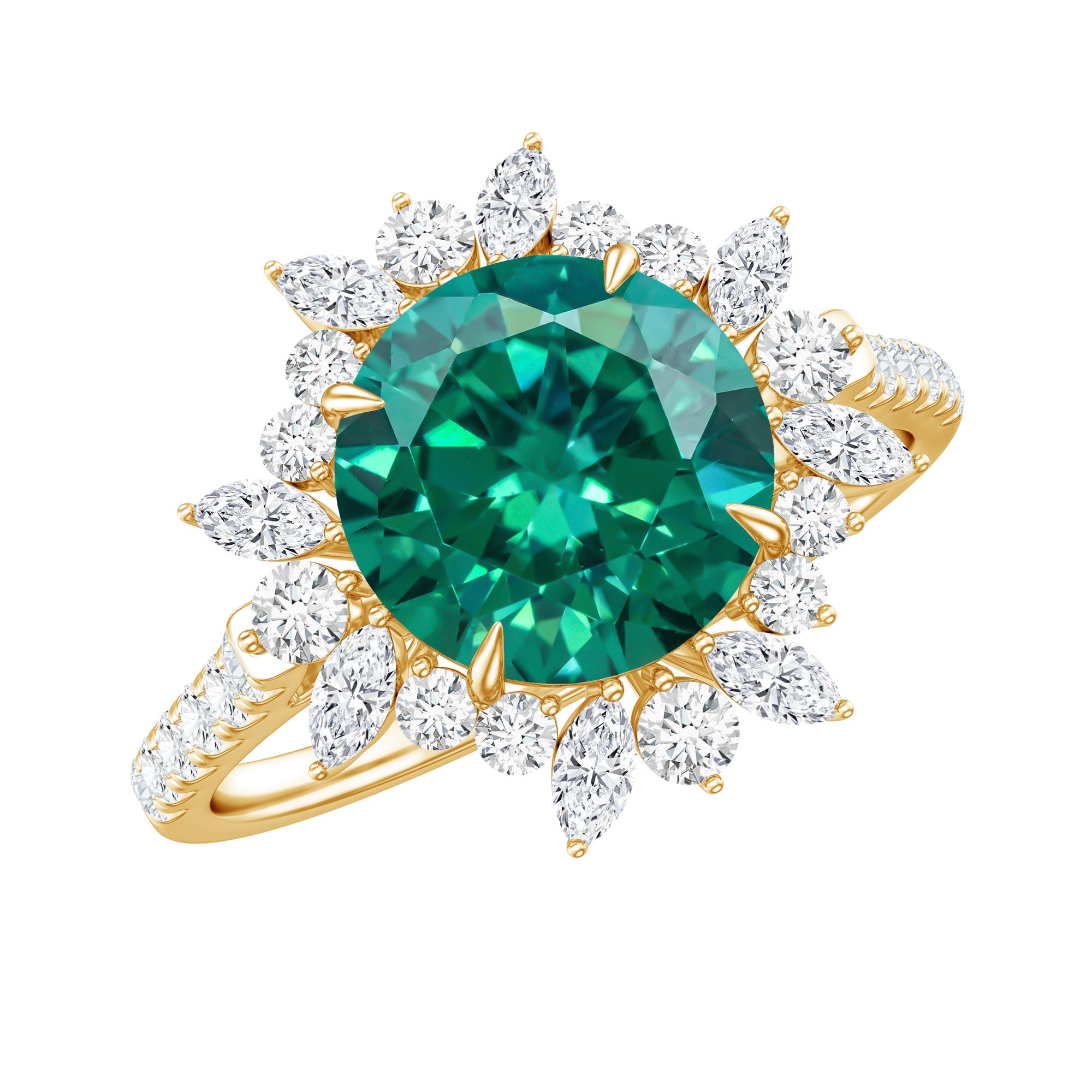 Certified 8 mm Lab Grown Emerald Cocktail Ring with Halo