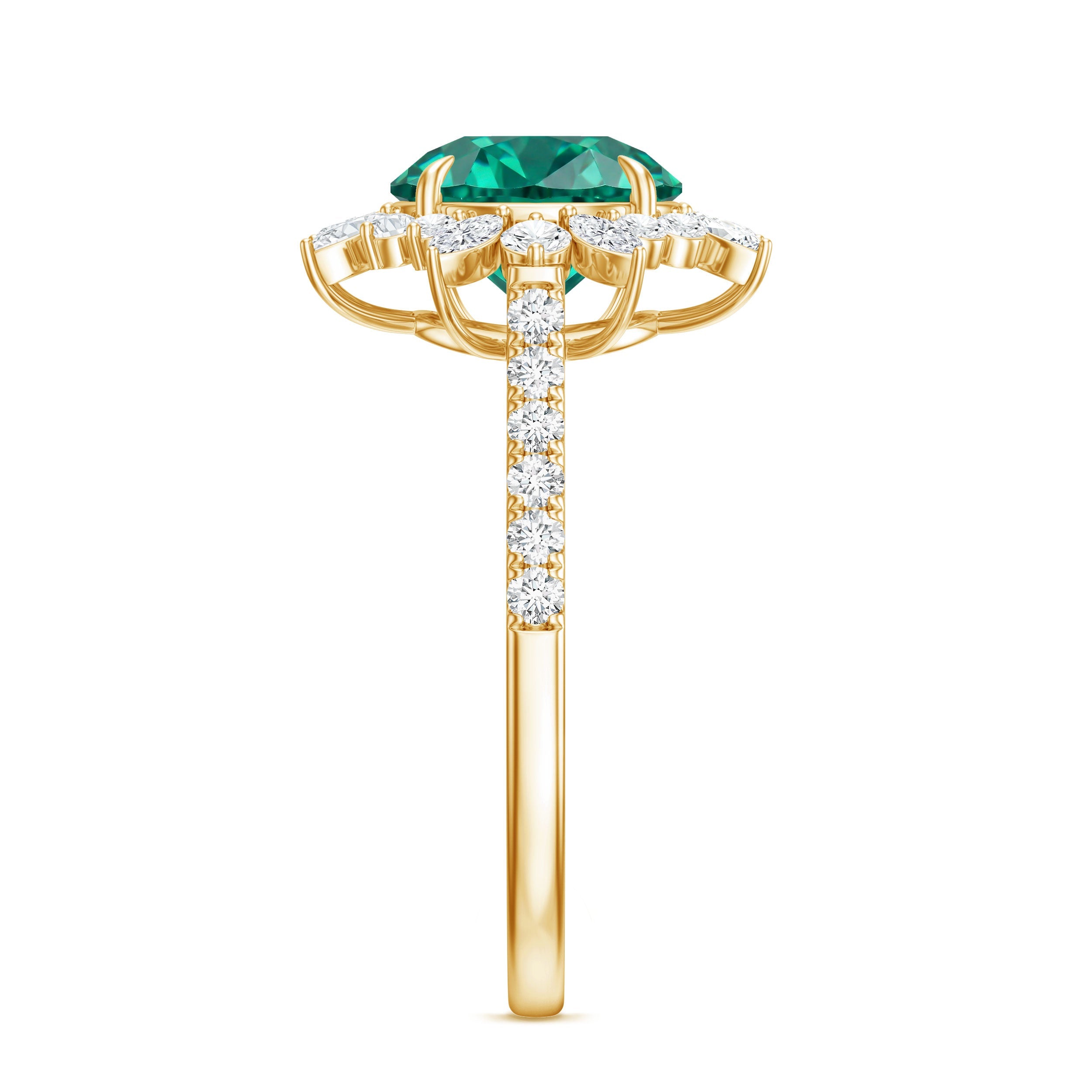 Certified 8 mm Lab Grown Emerald Cocktail Ring with Halo