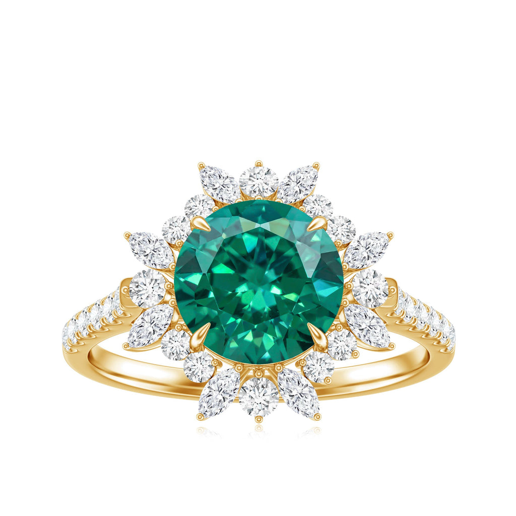Certified 8 mm Lab Grown Emerald Cocktail Ring with Halo