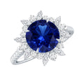 Certified 2.7 Carat Lab Grown Blue Sapphire Engagement Ring with Diamond Halo