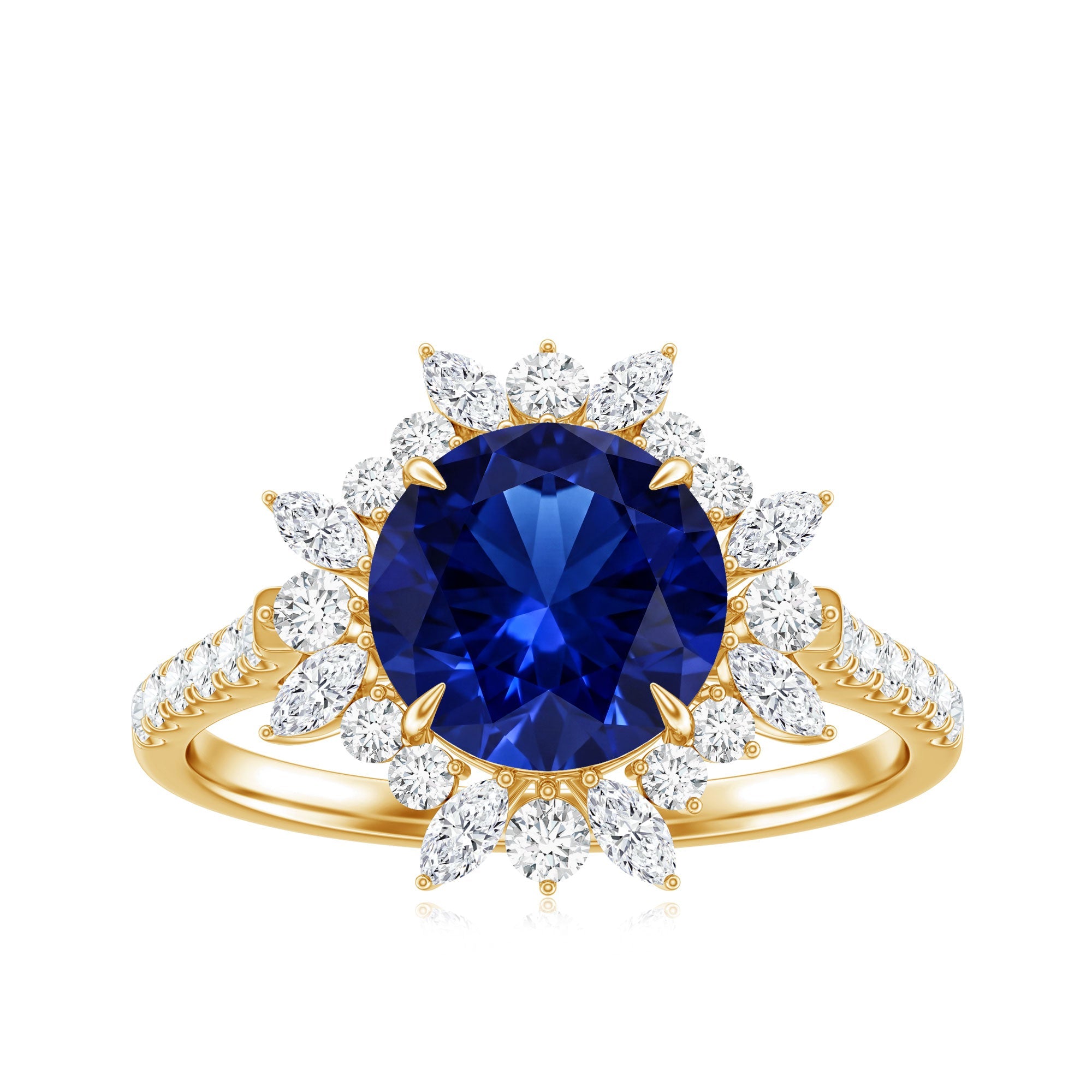 Certified 2.7 Carat Lab Grown Blue Sapphire Engagement Ring with Diamond Halo