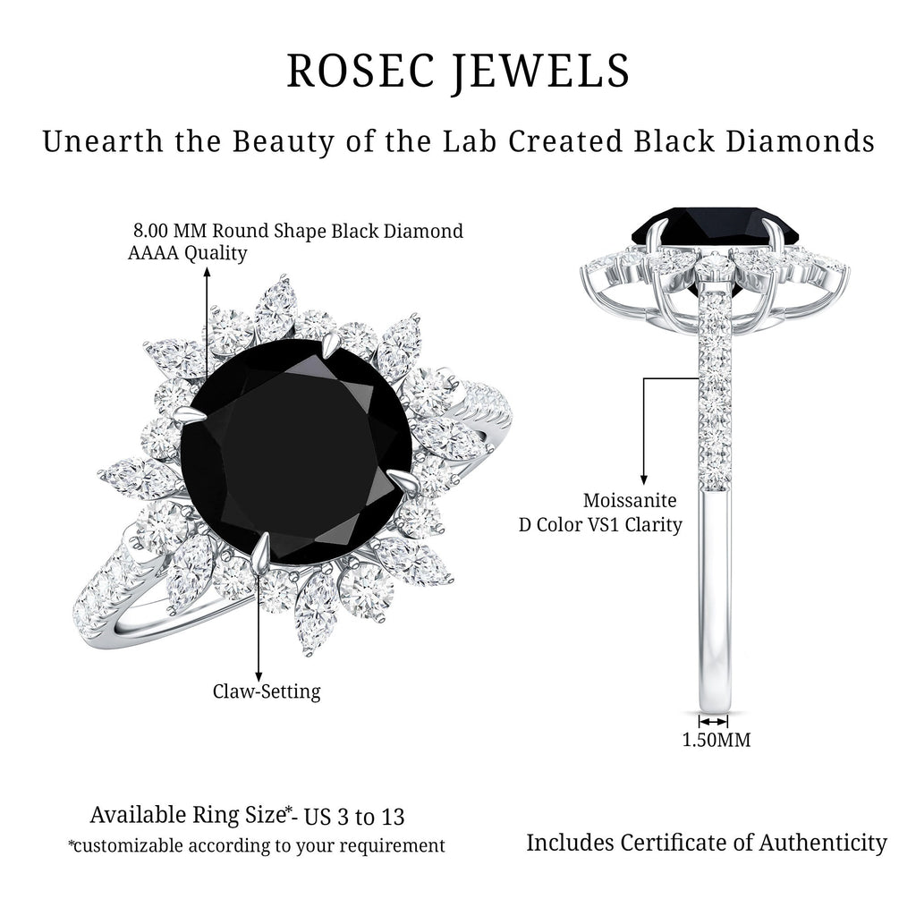 Certified 2 Carat Lab Grown Black Diamond Halo Engagement Ring For Women