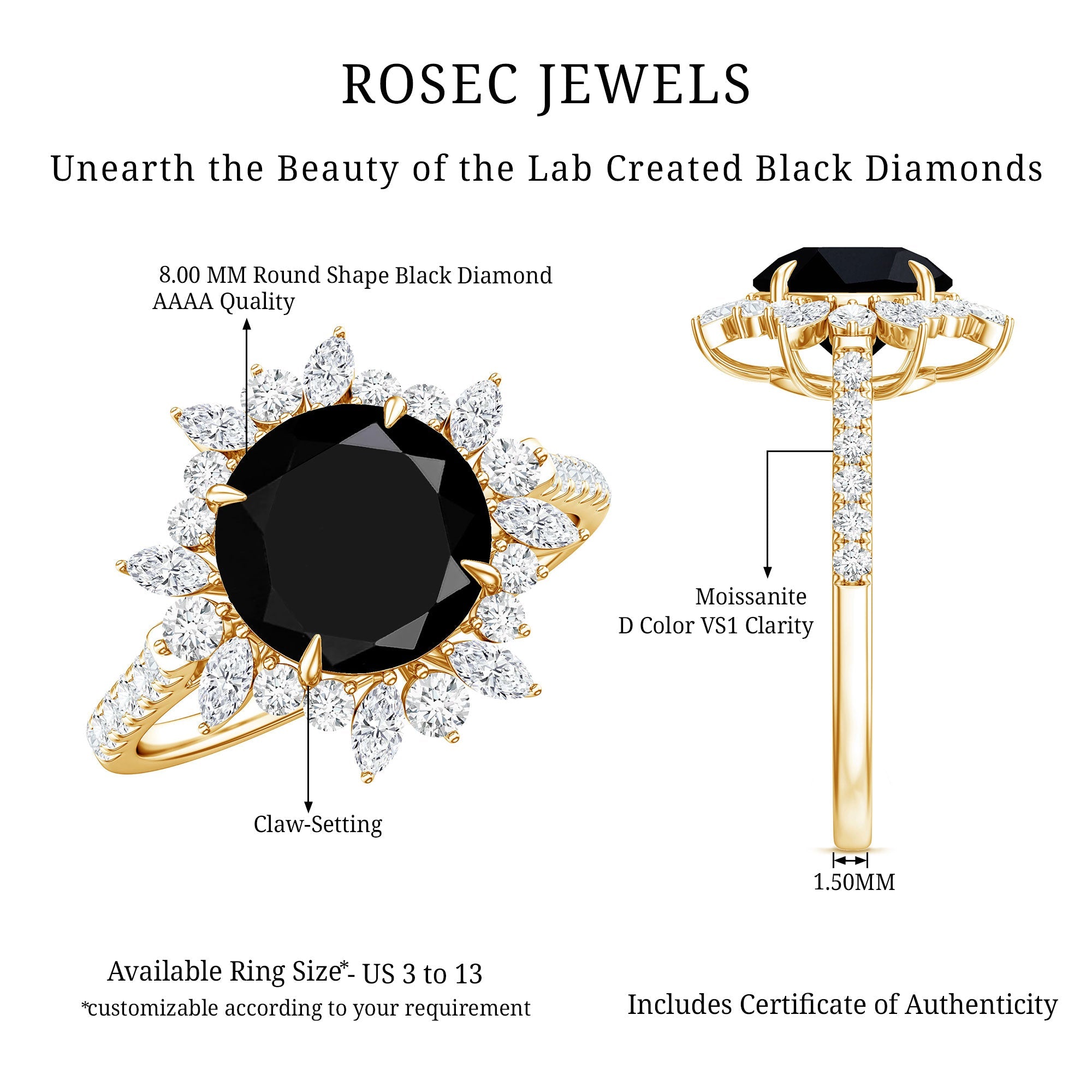 Certified 2 Carat Lab Grown Black Diamond Halo Engagement Ring For Women