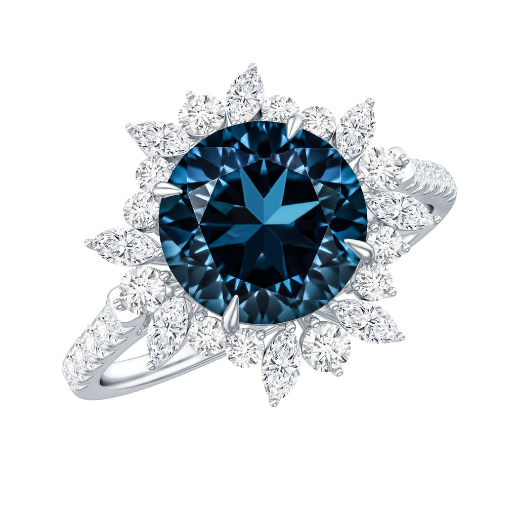 Certified London Blue Topaz and Diamond Statement Engagement Ring