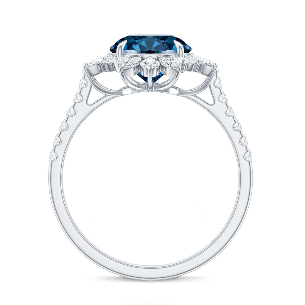 Certified London Blue Topaz and Diamond Statement Engagement Ring