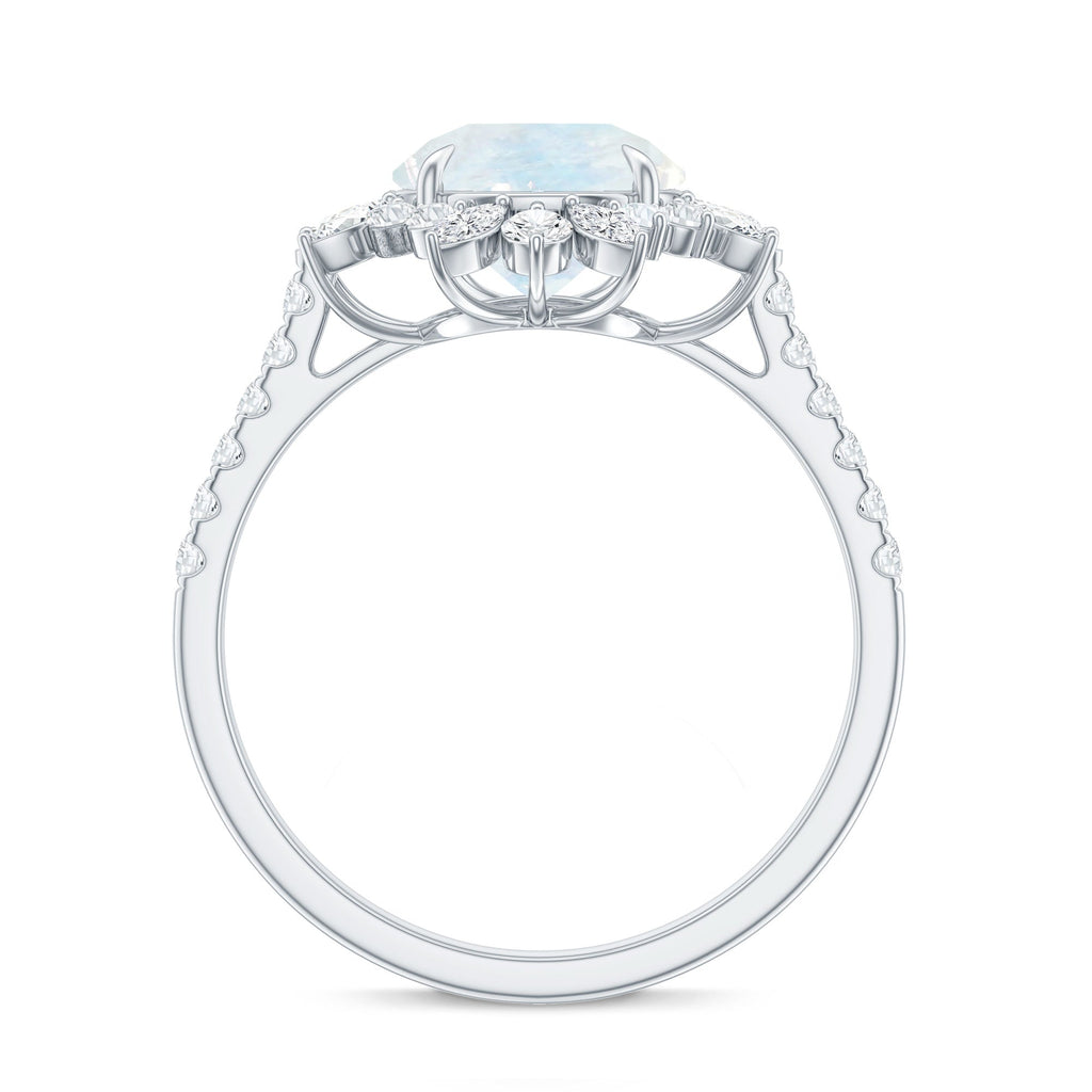 Round Moonstone Statement Ring with Moissanite Floral Halo