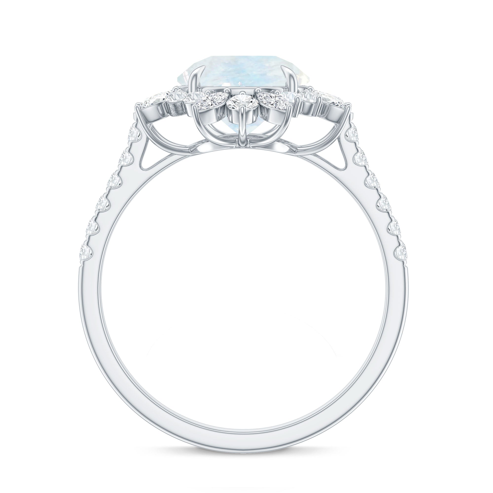 Round Moonstone Statement Ring with Moissanite Floral Halo