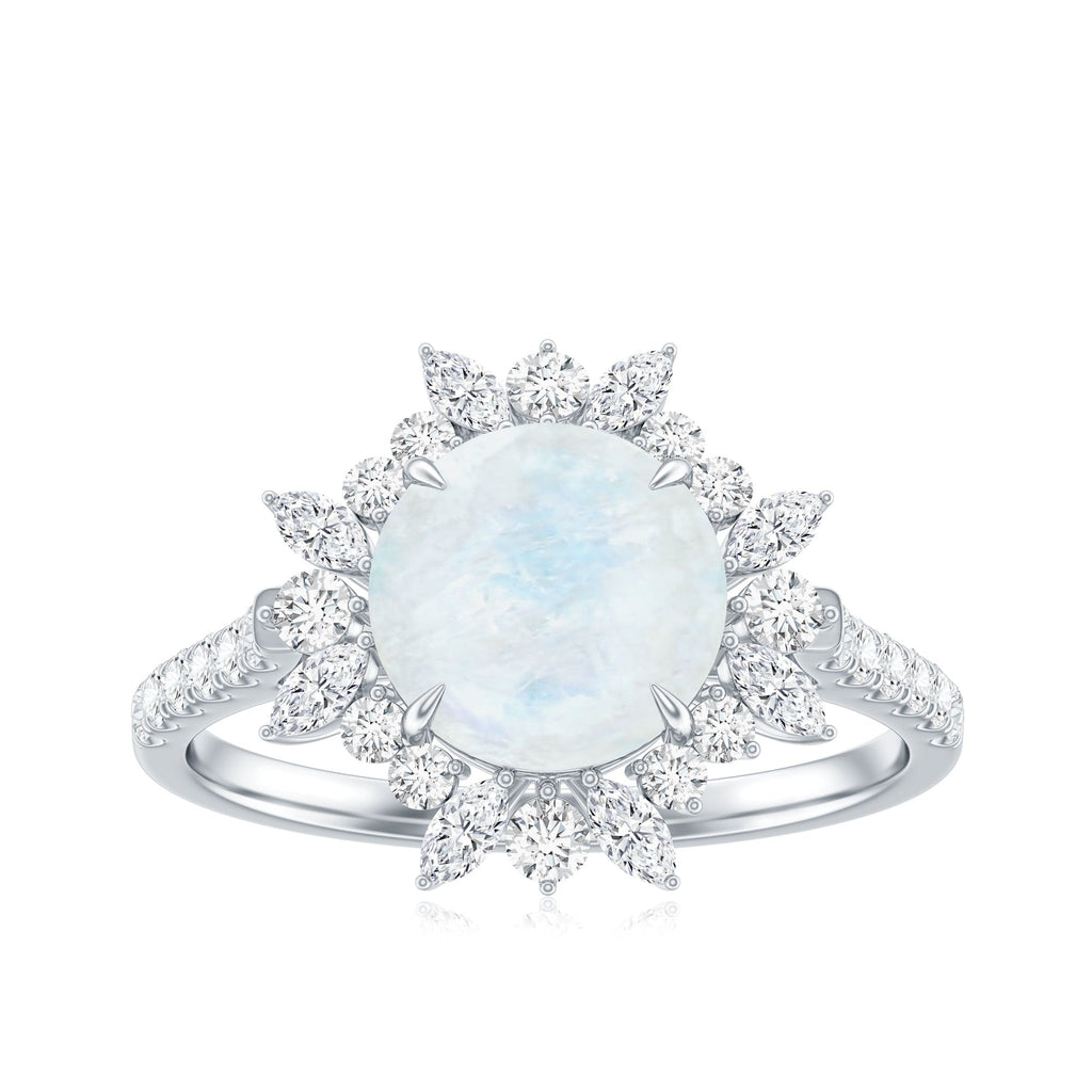 Round Moonstone Statement Ring with Moissanite Floral Halo