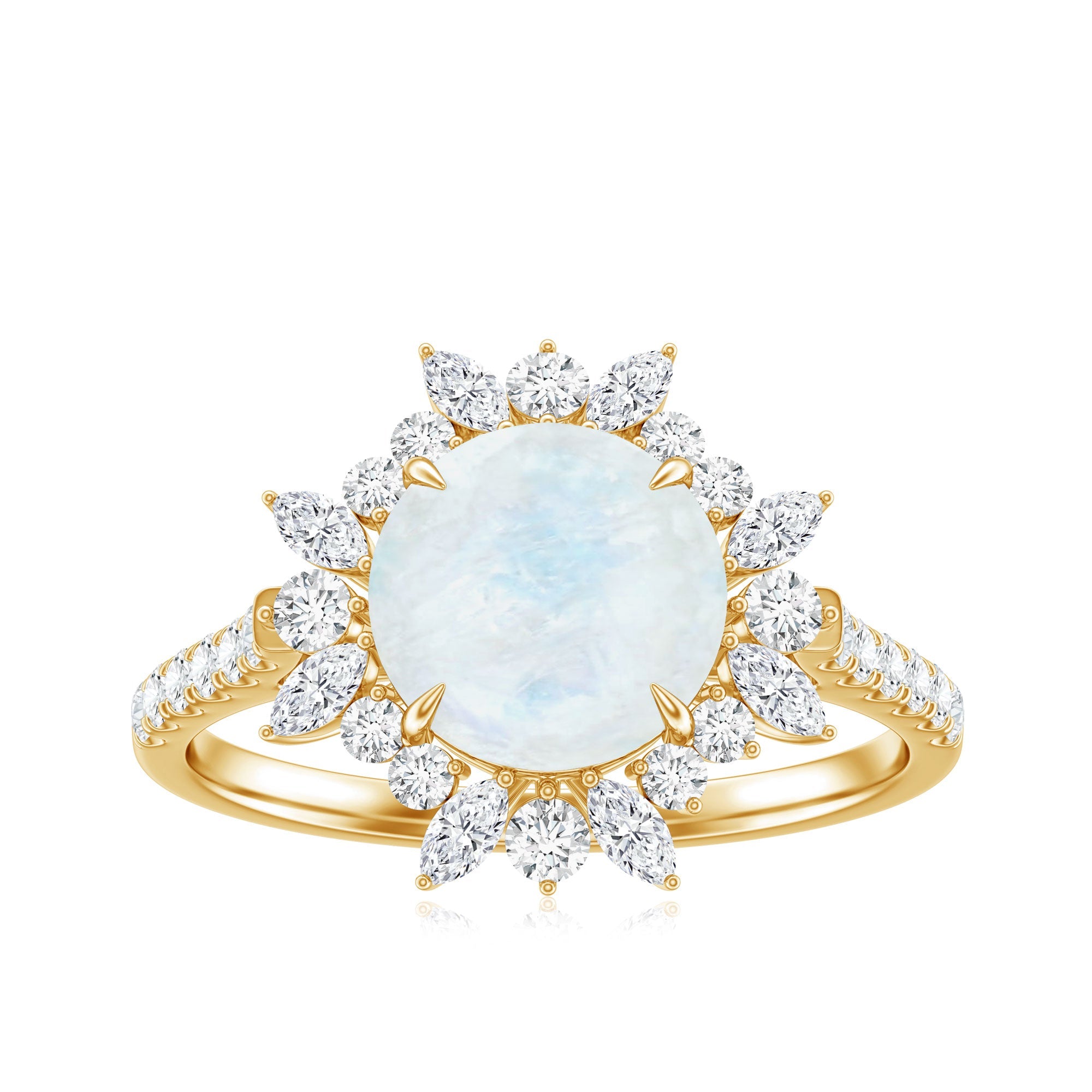Round Moonstone Statement Ring with Moissanite Floral Halo