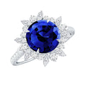 Lab Grown Blue Sapphire And Moissanite Floral Inspired Ring