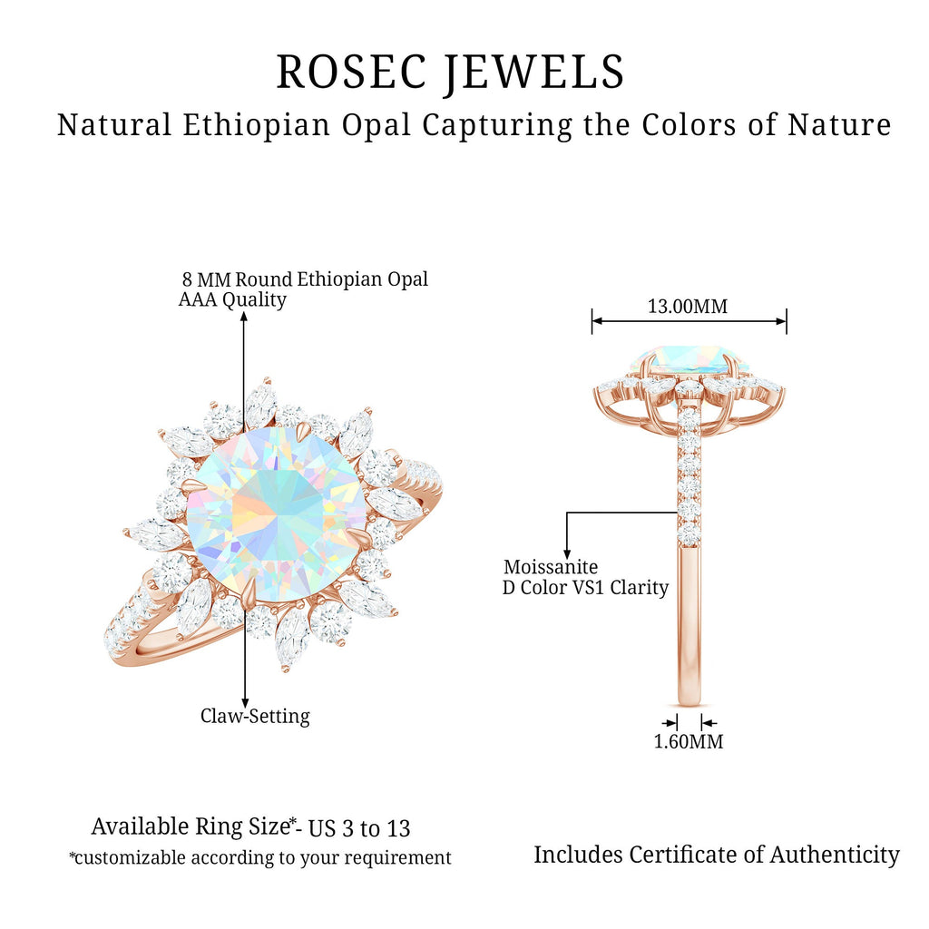 Natural 2 Carat Opalescent Halo Engagement Ring with Moissanite