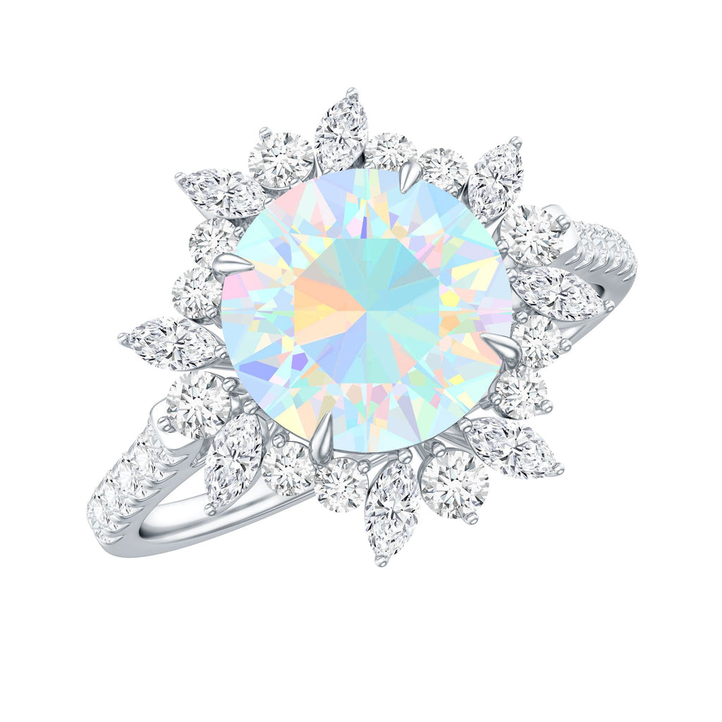 Natural 2 Carat Opalescent Halo Engagement Ring with Moissanite