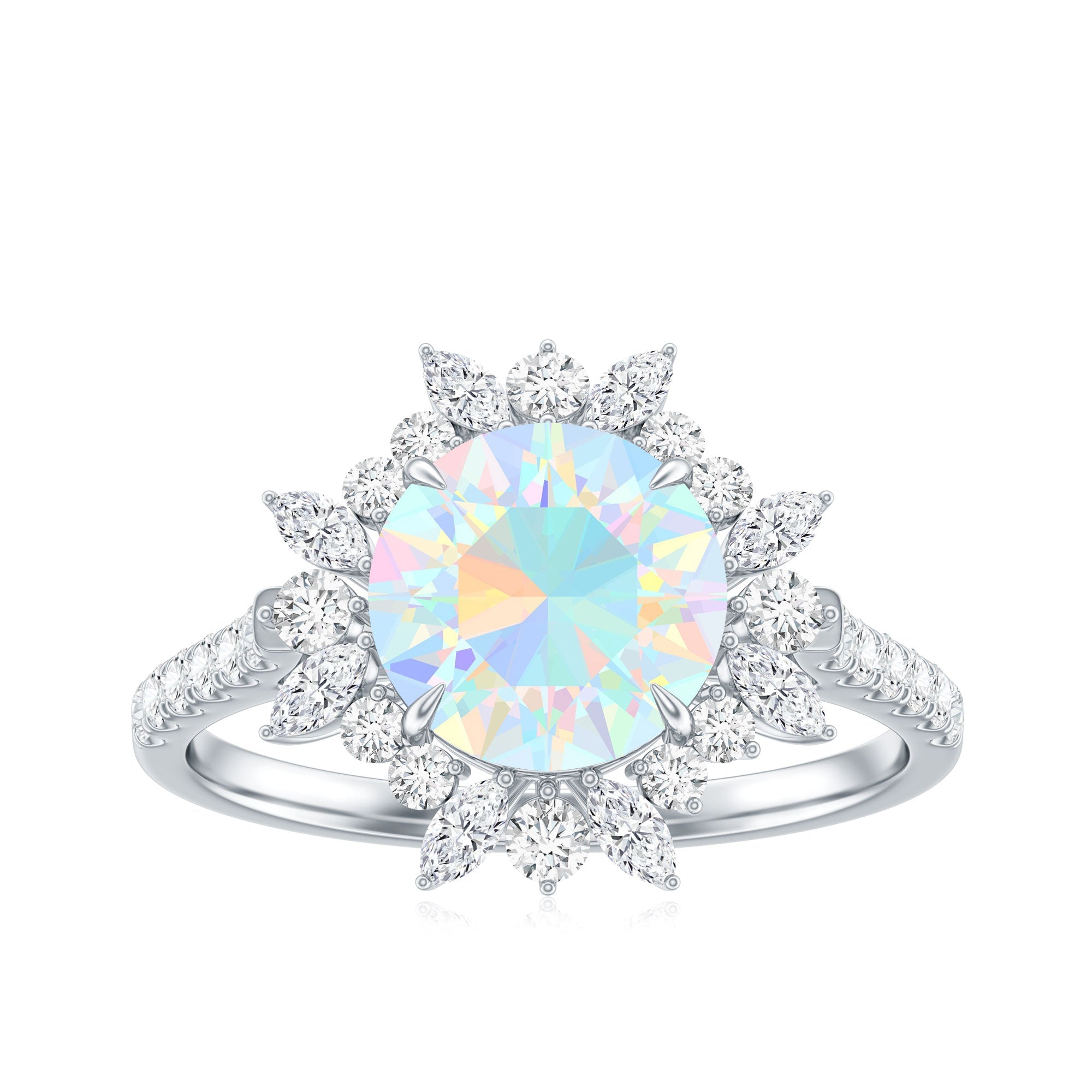 Natural 2 Carat Opalescent Halo Engagement Ring with Moissanite